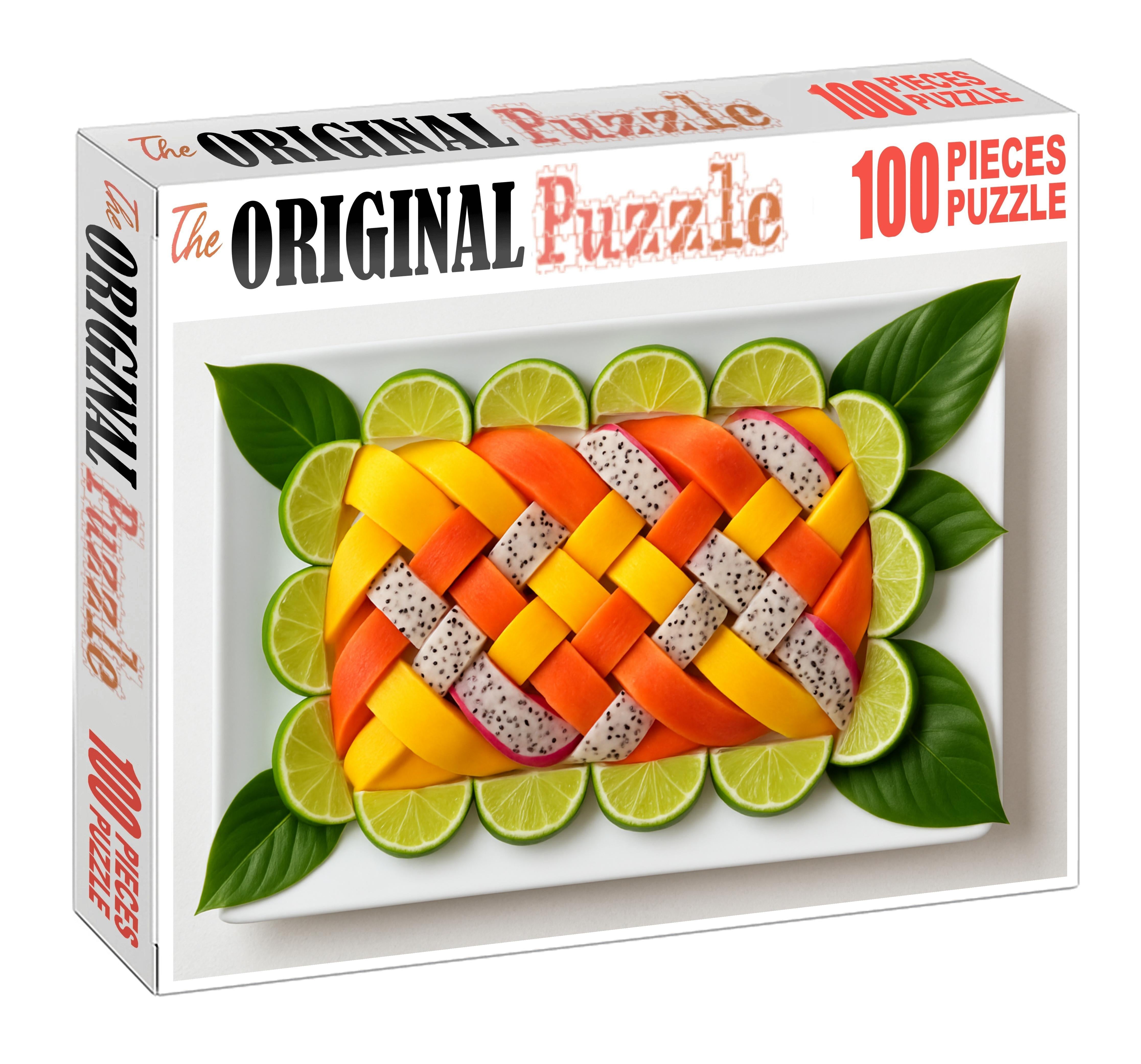Tropical Ribbon Weave Mango Papaya And Dragon Fruit Slices 20 Piece Puzzle