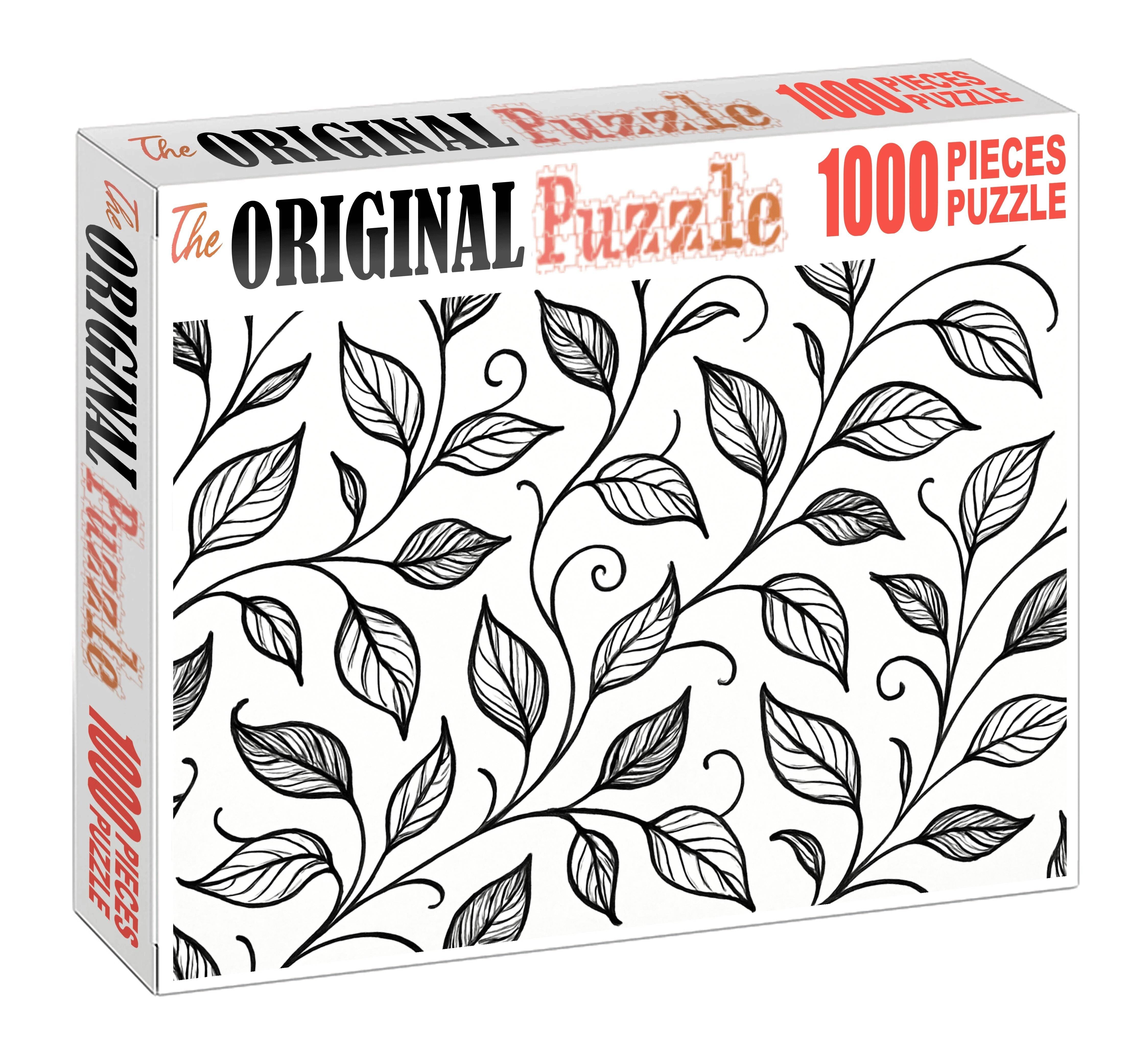 Abstract Botanical Line Art Minimalist Pen Drawing Of Stylized Leaves And Vines Large Format Puzzle