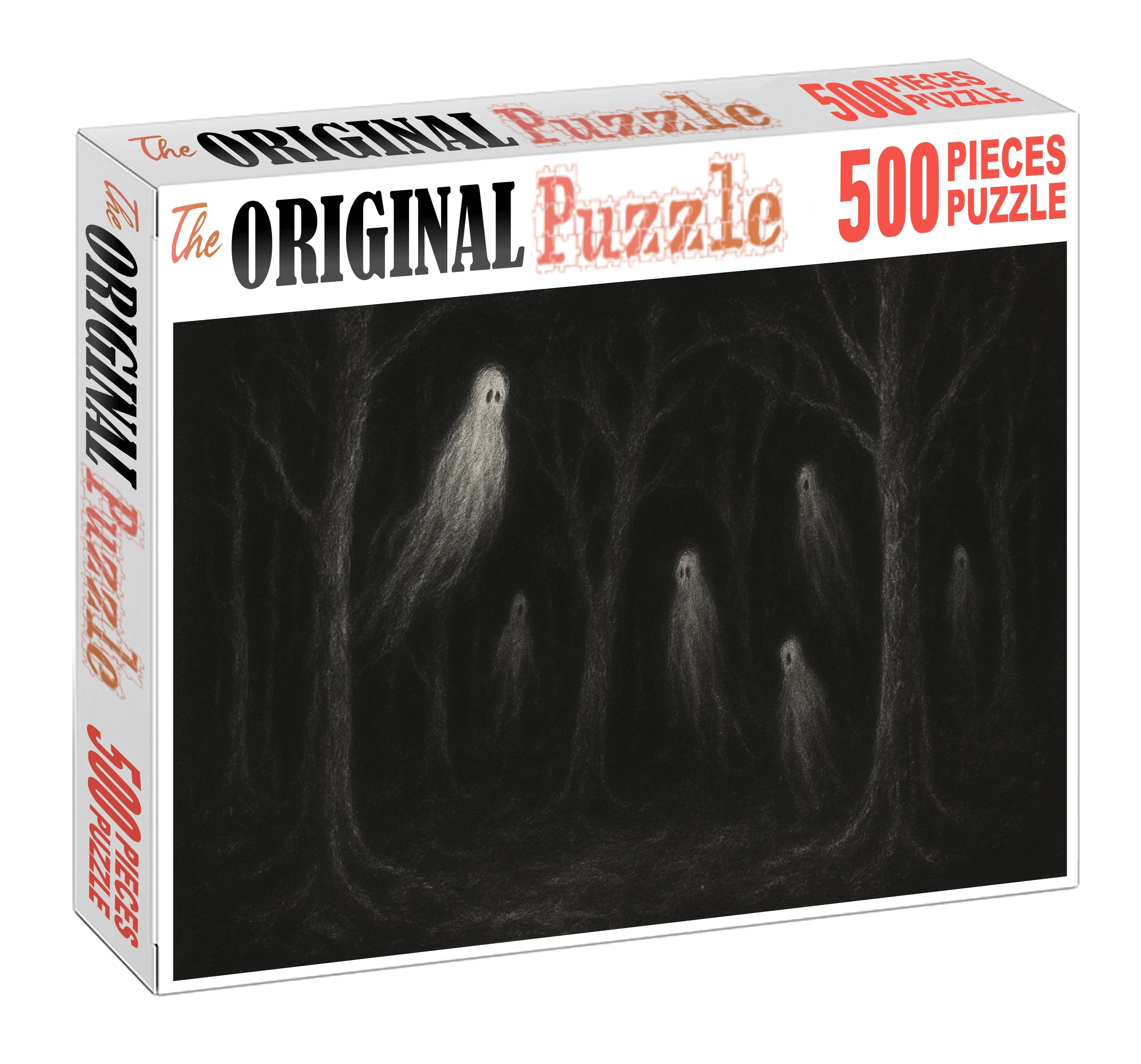 Mystical Forest Spirits Ethereal White Charcoal On Black Paper Puzzle Challenge