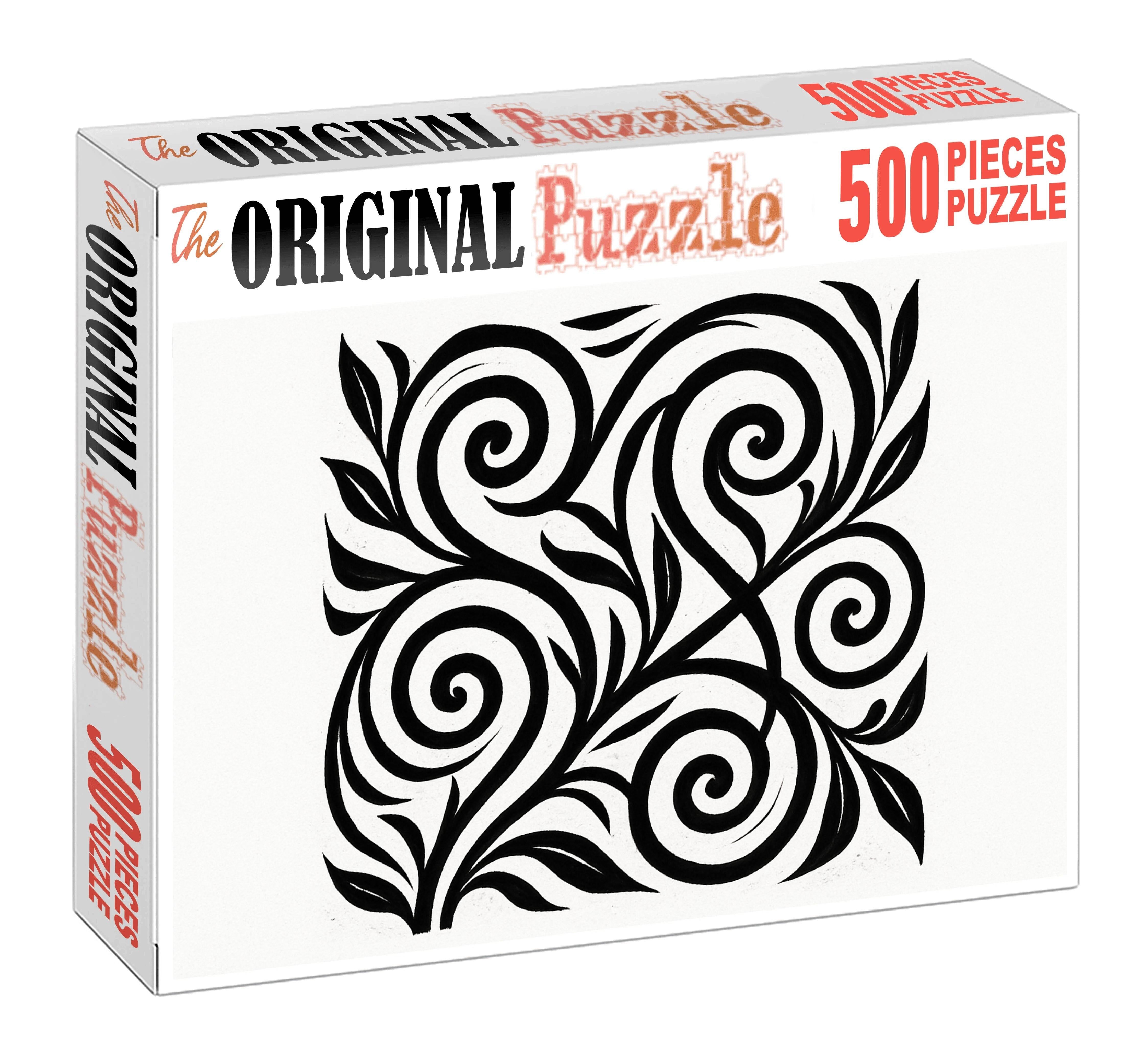 Abstract Botanical Spirals Dynamic Ink Line Composition Premium Puzzle Pieces