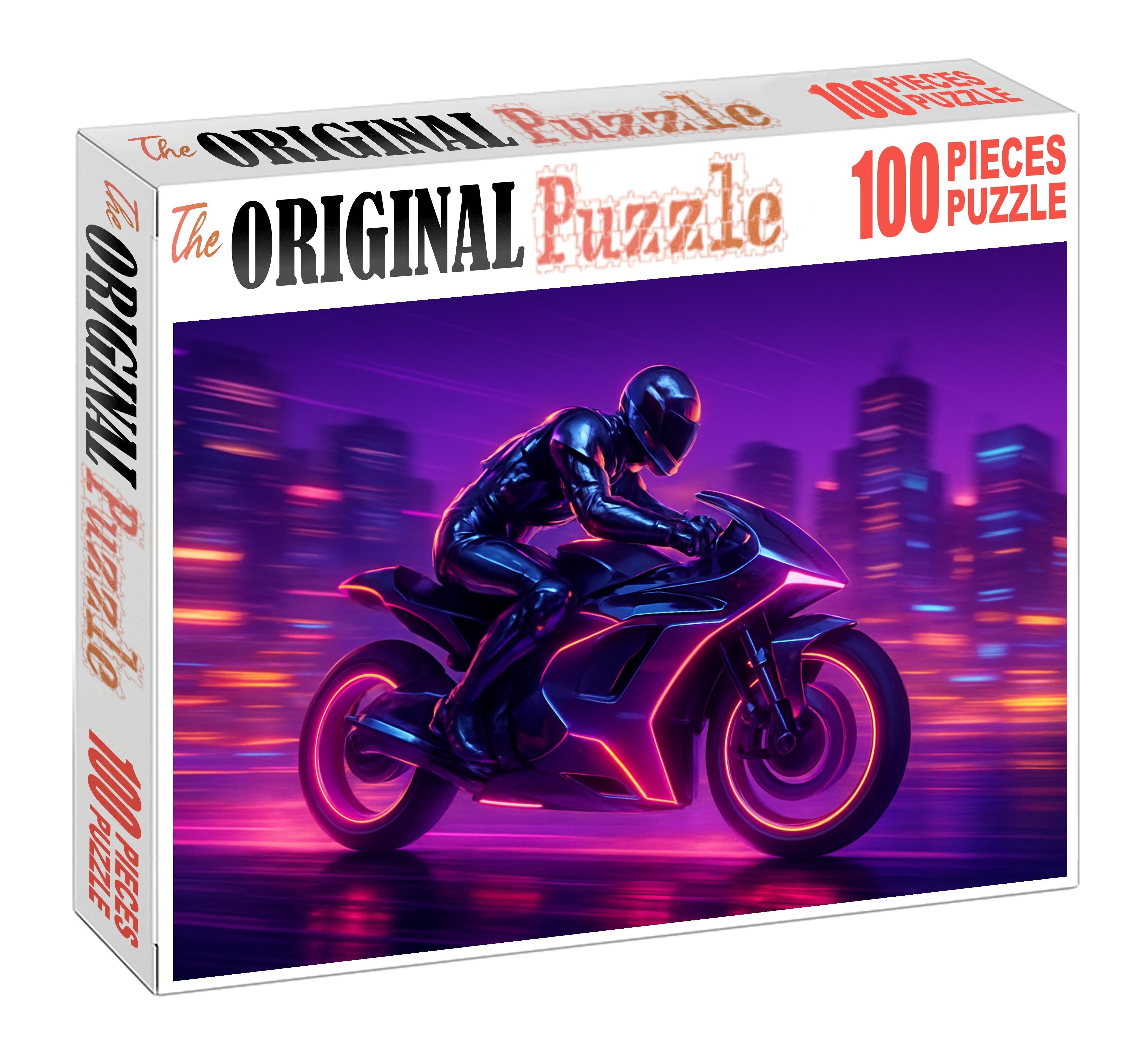 Retro-futurist Racing Saga Chrome Speed And Neon Rush 50 Piece Puzzle