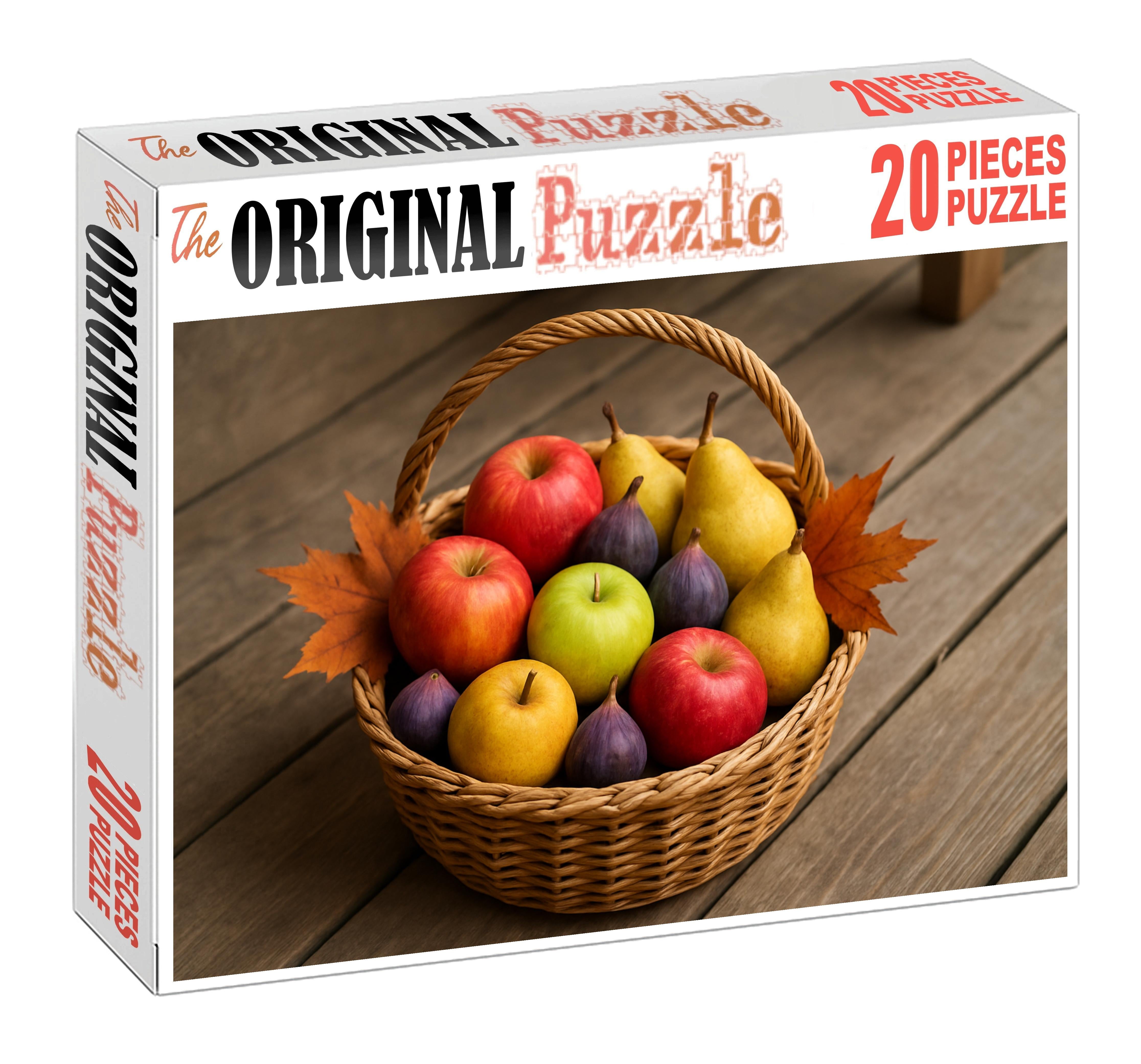 Autumn Orchard Basket Crisp Apples Pears And Figs With Maple Leaf Accents Premium Puzzle Pieces