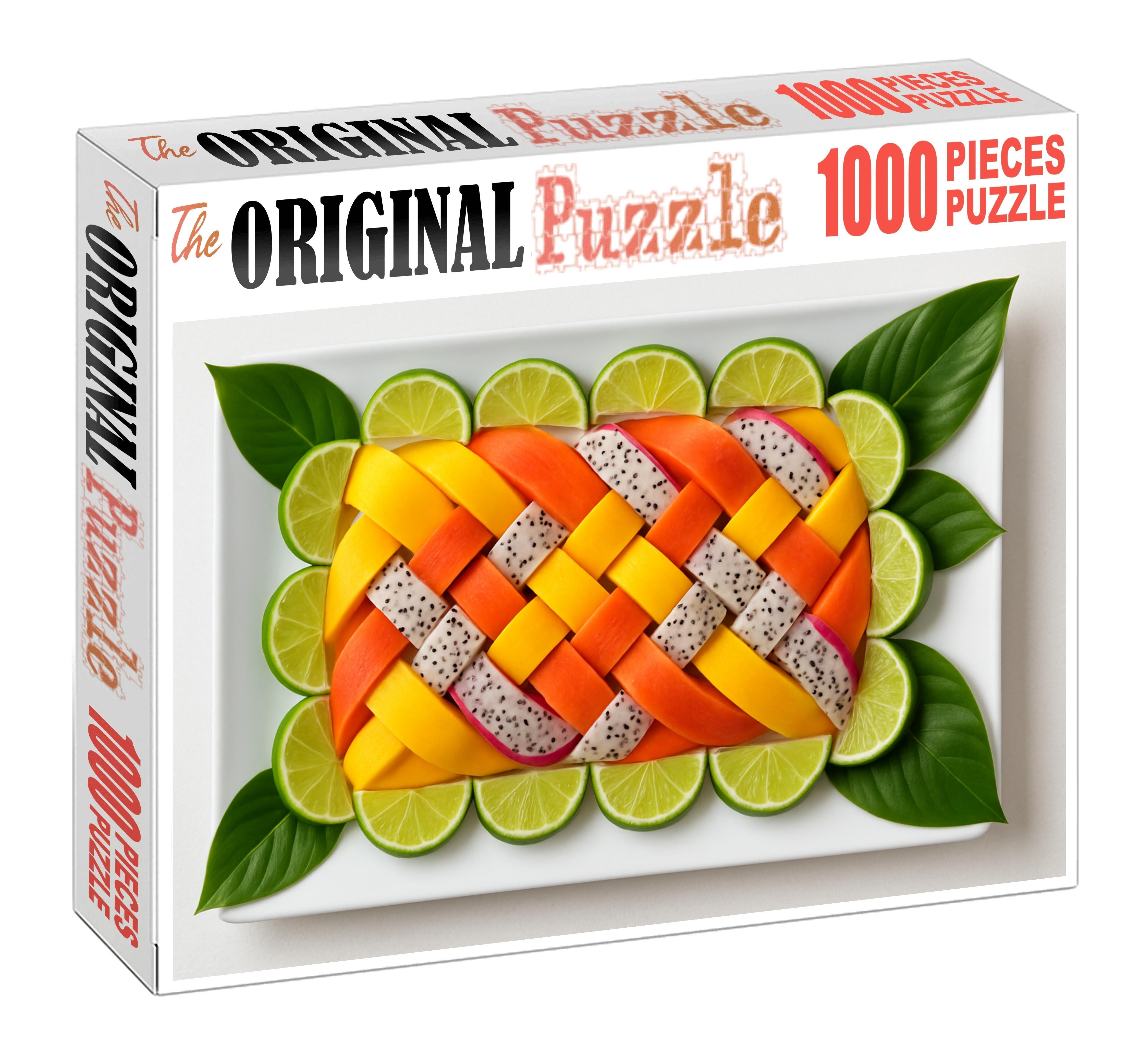 Tropical Ribbon Weave Mango Papaya And Dragon Fruit Slices 20 Piece Puzzle