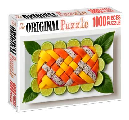 Tropical Ribbon Weave Mango Papaya And Dragon Fruit Slices 20 Piece Puzzle