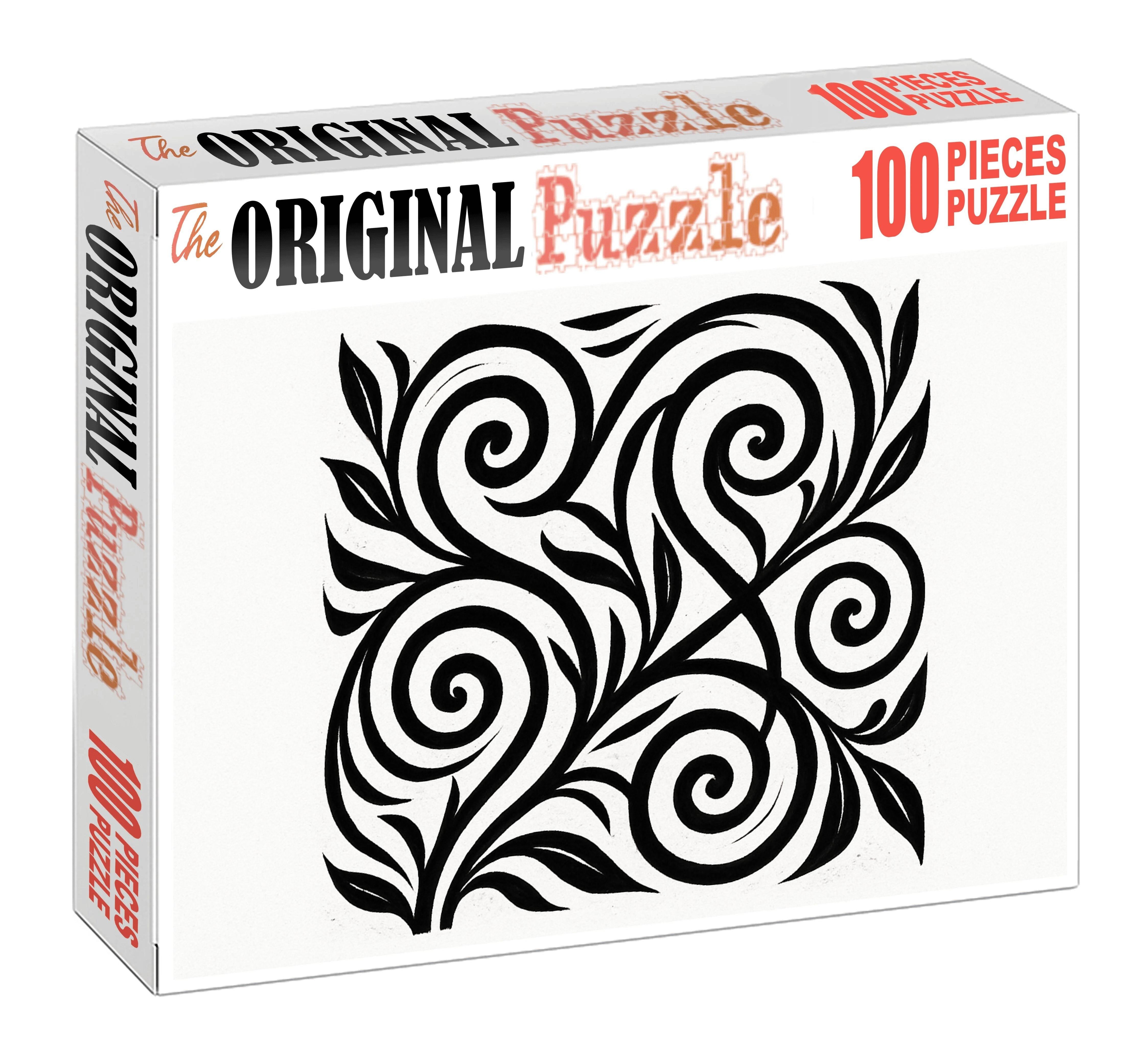 Abstract Botanical Spirals Dynamic Ink Line Composition Premium Puzzle Pieces