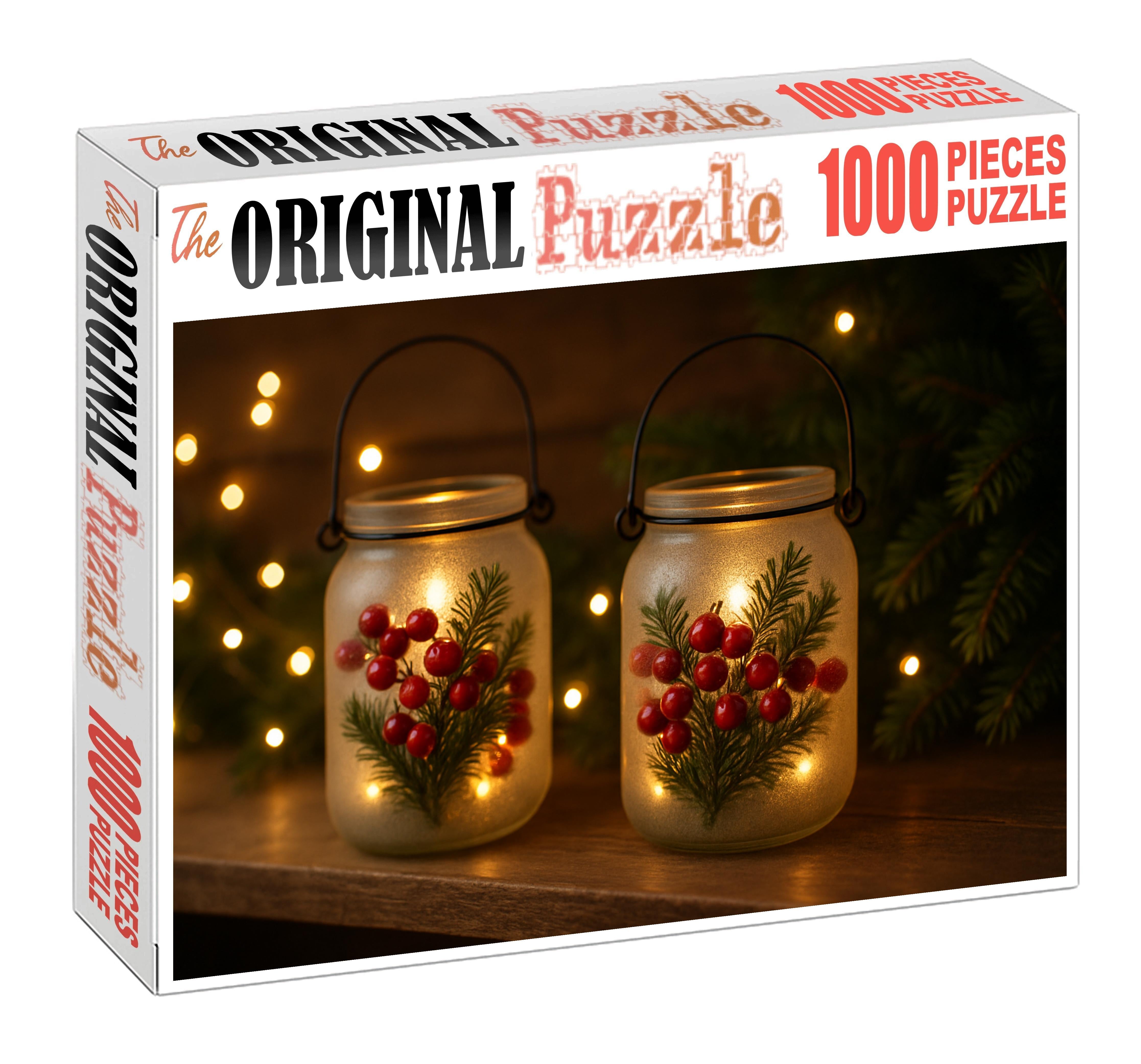 Winterberry Lantern Display Crimson Berries And Evergreen Sprigs In Frosted Glass Puzzle For Kids