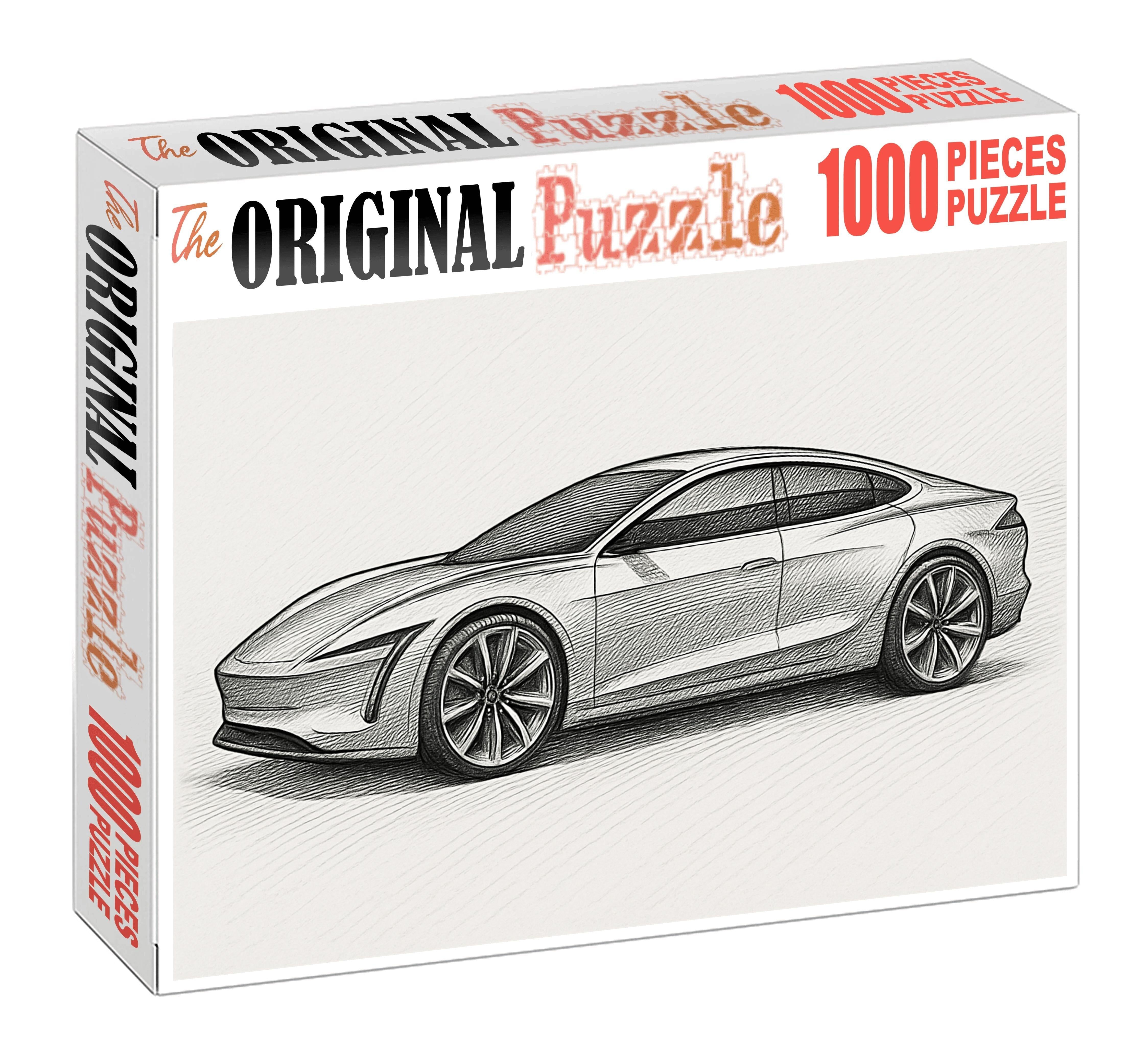 Futuristic Vehicle Concept Technical Ink Drawing With Layered Detailing Large Format Puzzle