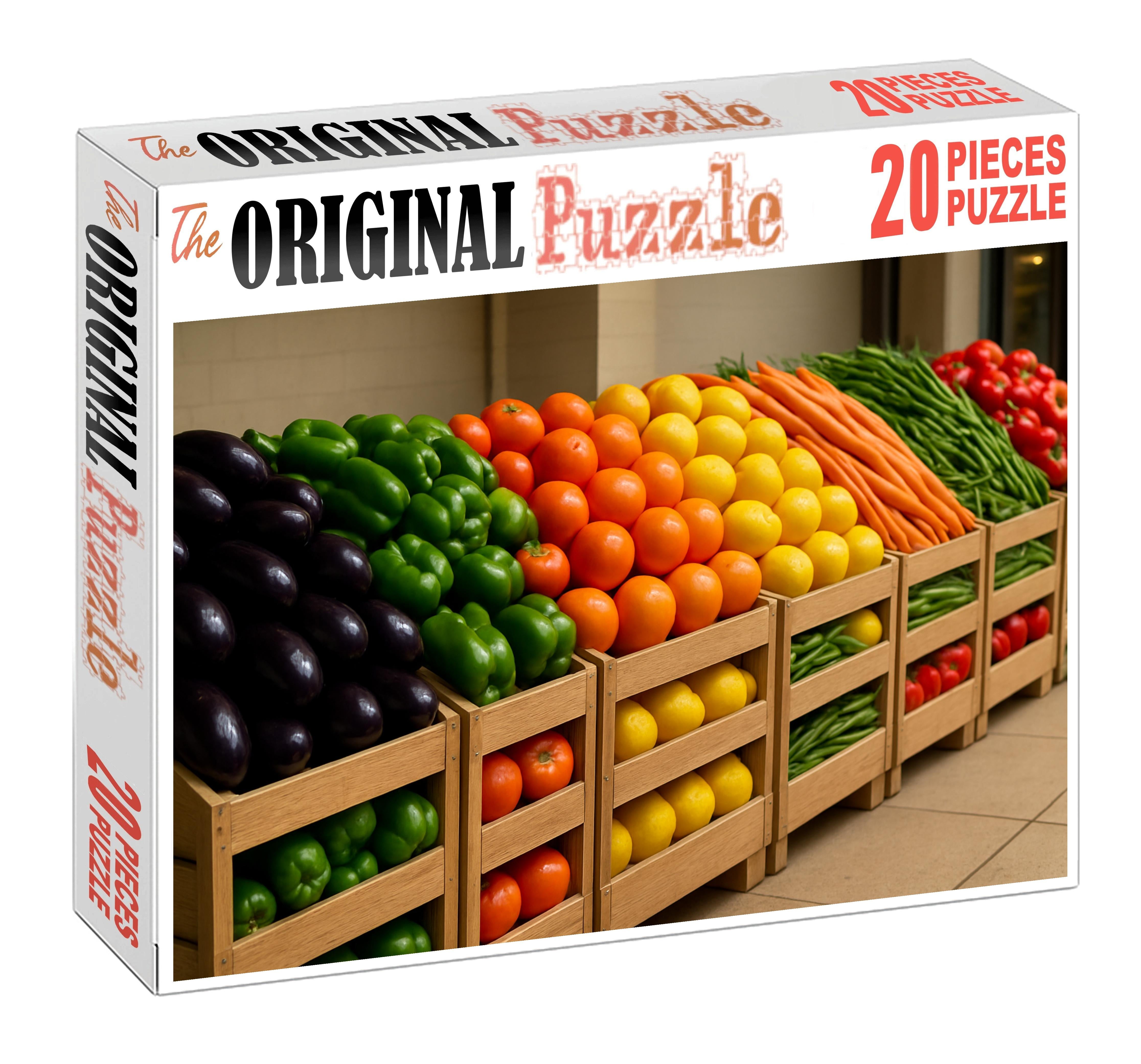 Fresh Market Row Vibrant Fruits And Vegetables Arranged In Color-blocked Crates 1000 Piece Puzzle