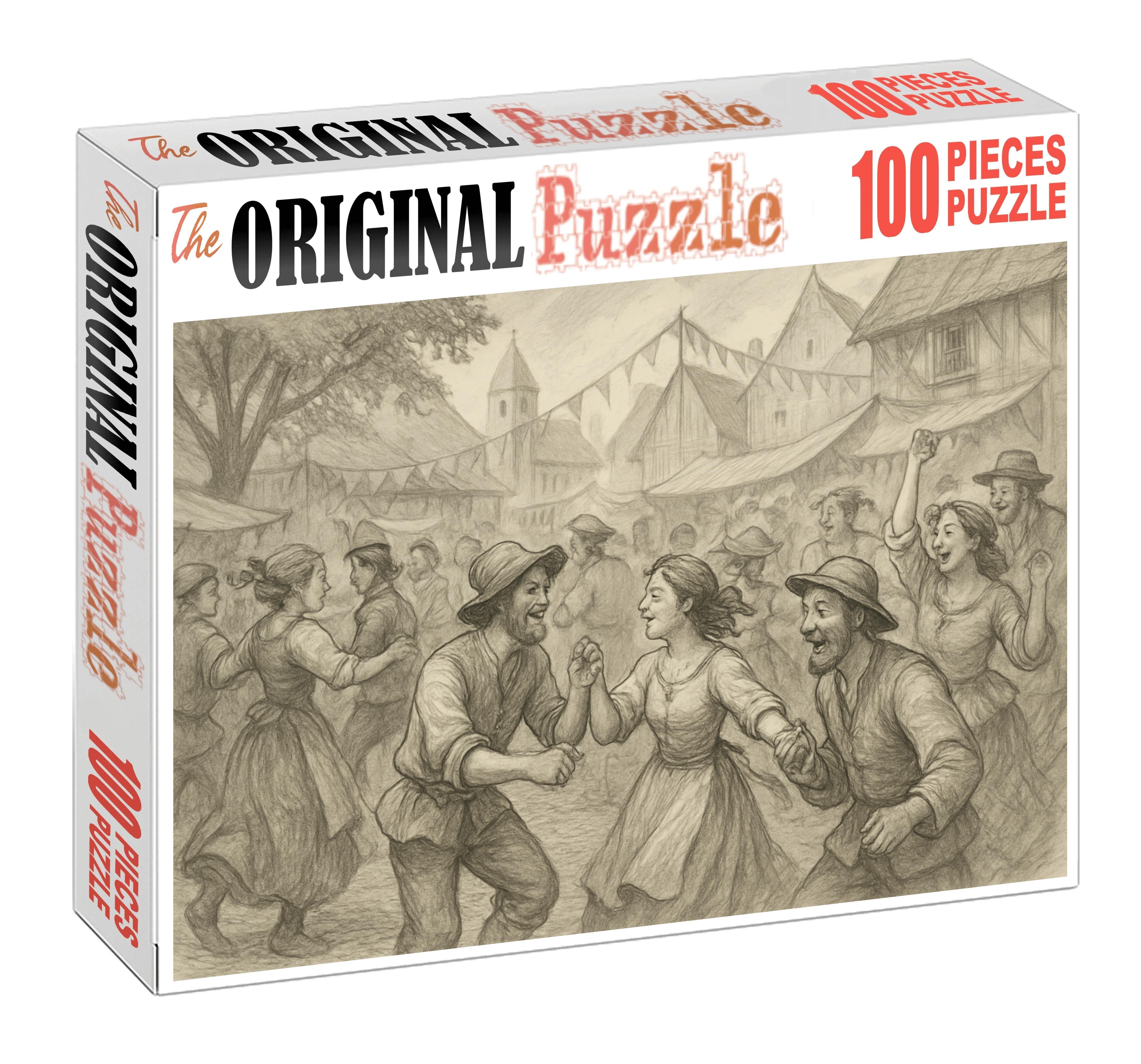 Narrative Village Festival Scene Mixed Pencil And Ink With Animated Character Interaction Mini Puzzle