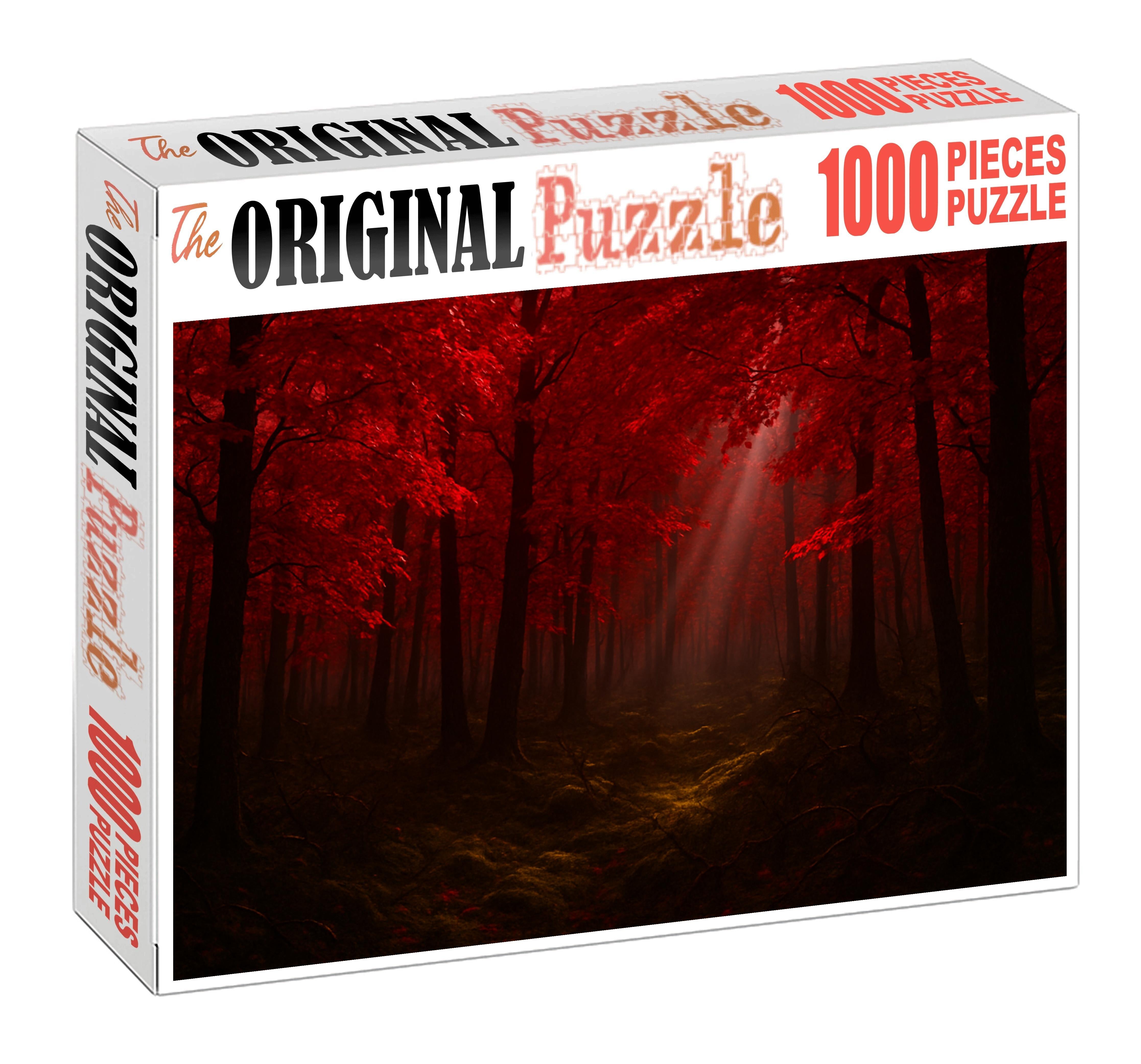 Shadowed Thicket Of Crimson Leaves Custom Jigsaw Puzzle