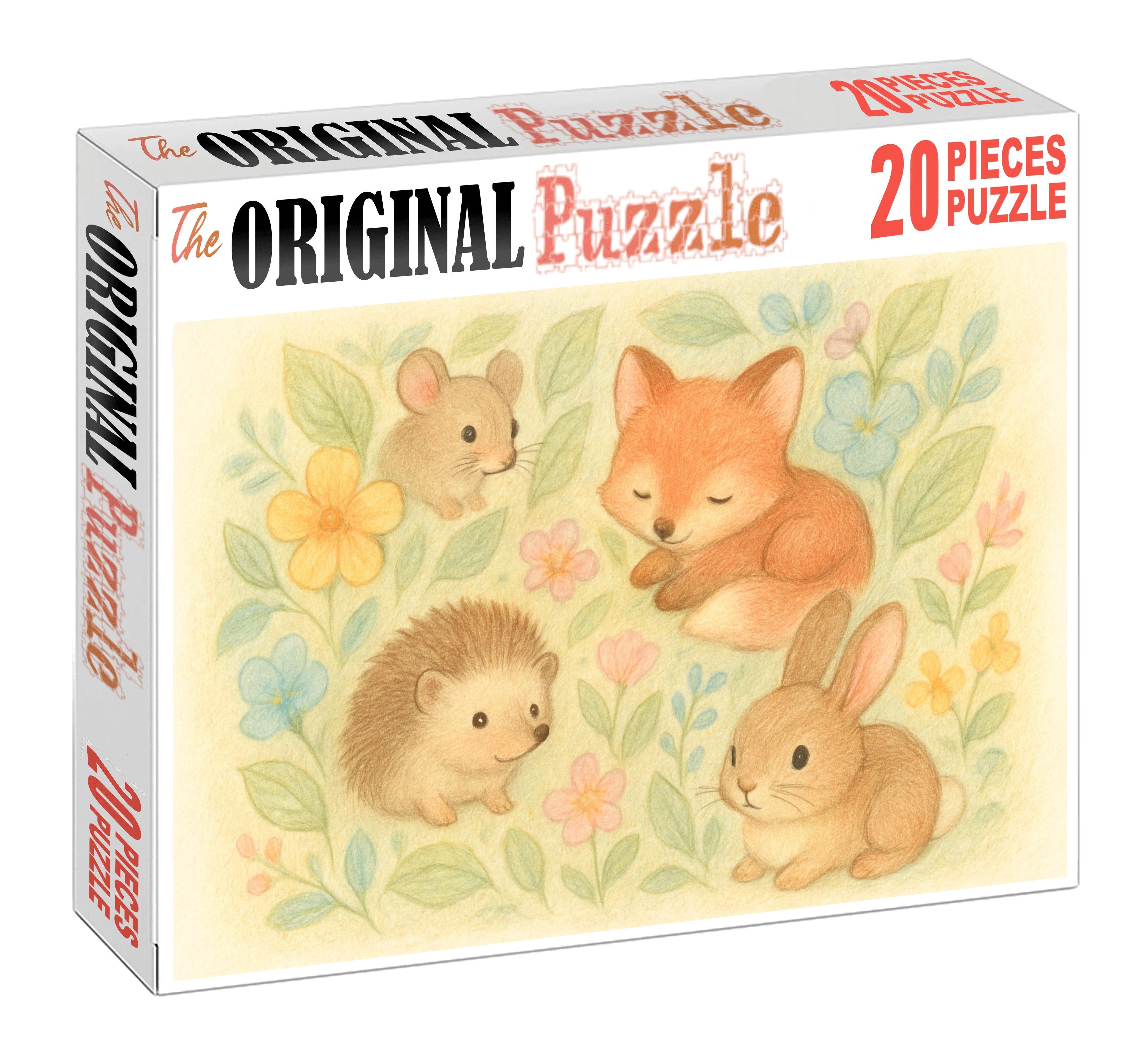 Enchanted Woodland Creatures Whimsical Colored Pencil Sketch Large Format Puzzle