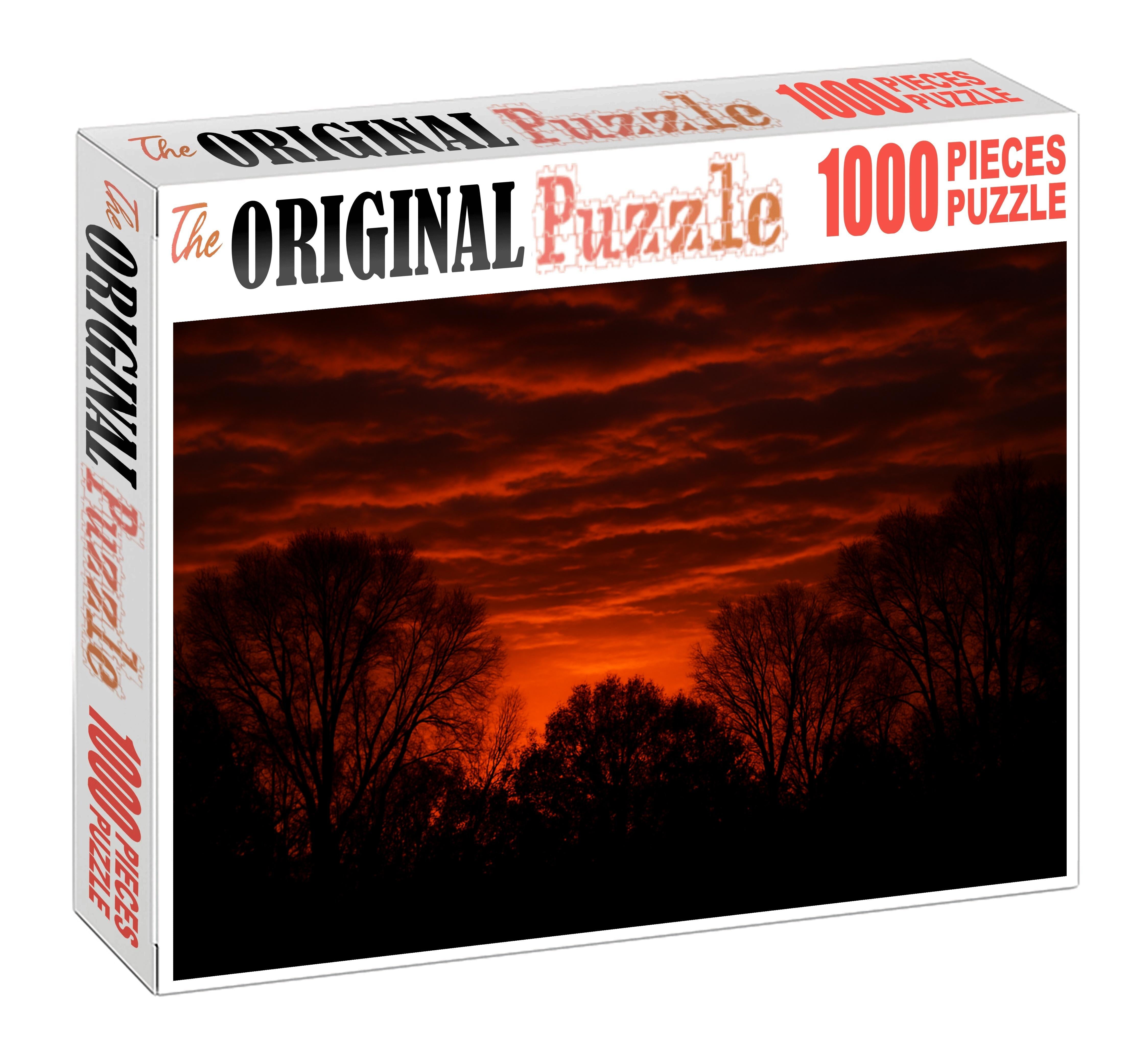 Copper Glow Amidst Silhouetted Trees Mini Puzzle