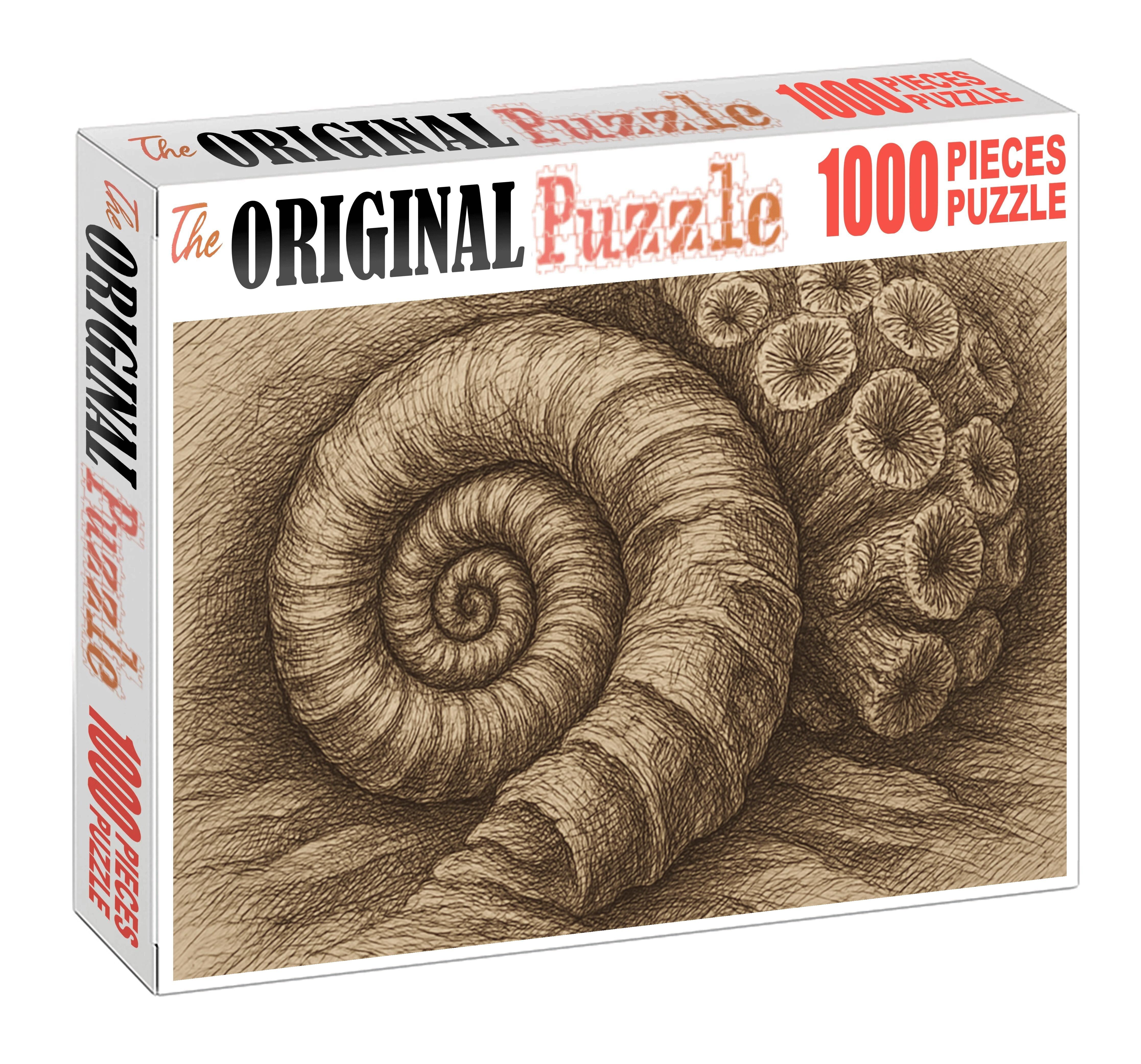 Marine Fossil Etching Detailed Linework With Fine Ink Pen Premium Puzzle Pieces