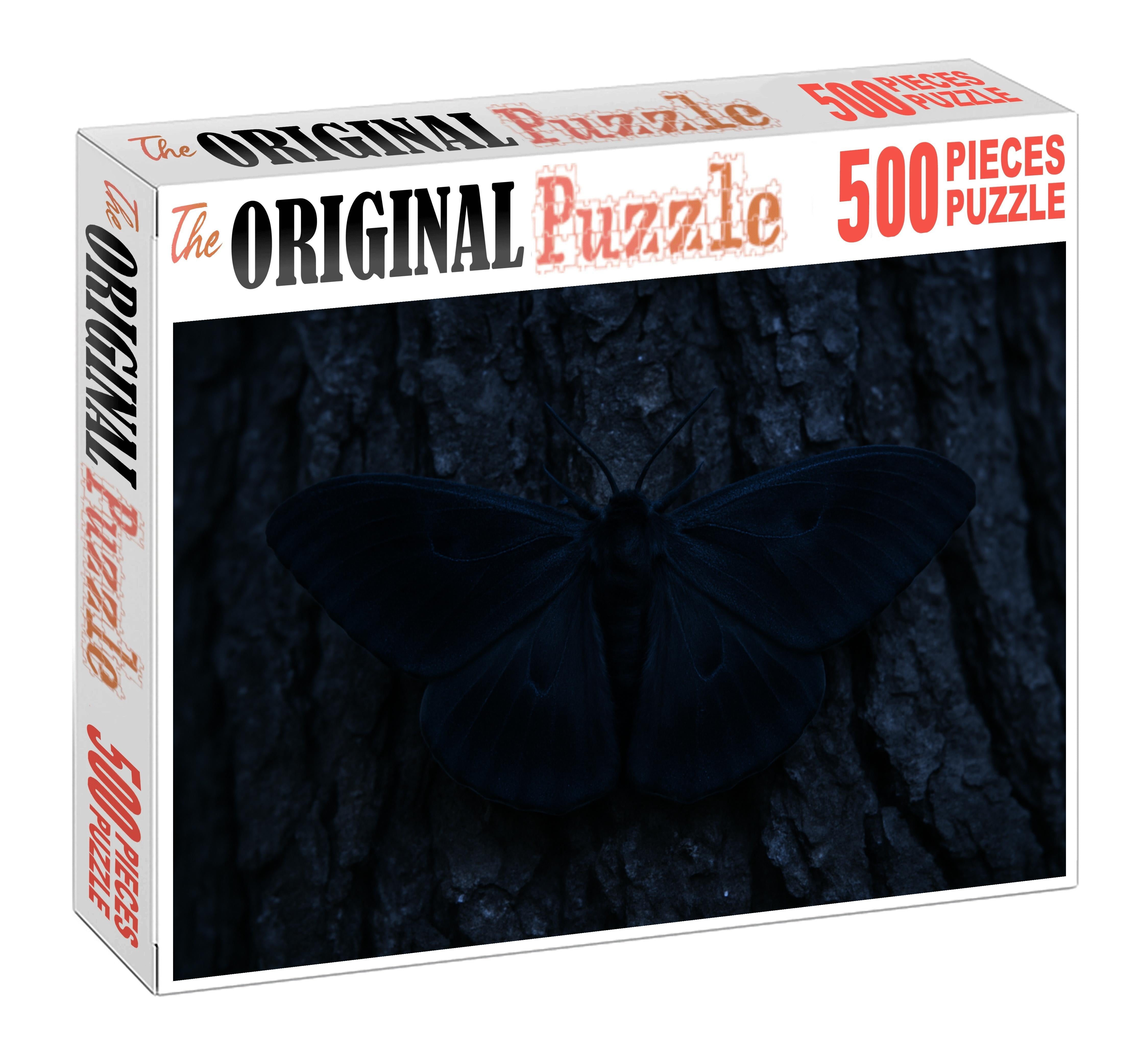 Obsidian Velvet Moth Nocturnal Insect With Glossy Black Wings And Silent Flight Puzzle Collection