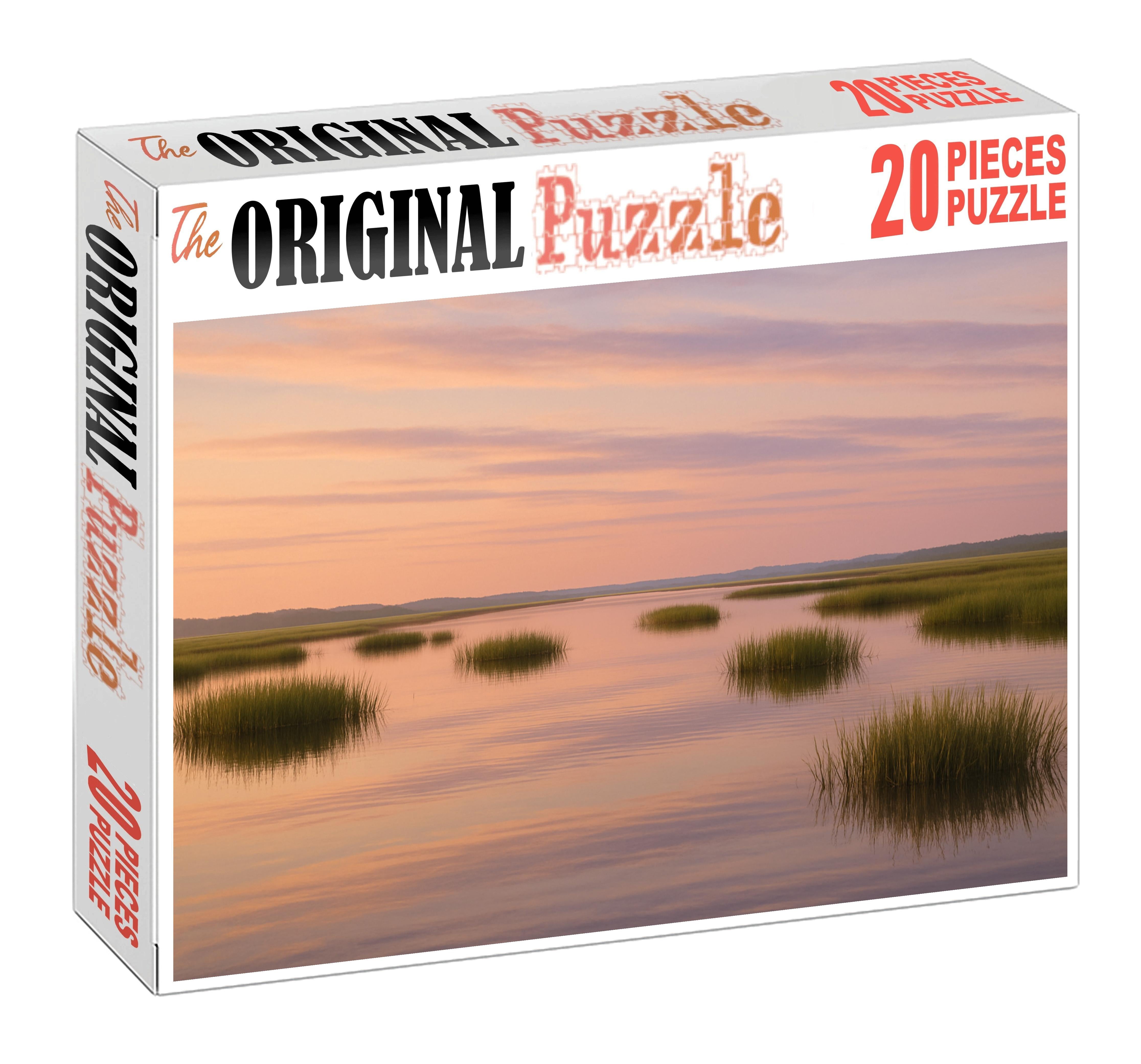 Peach Sky Veil Above Quiet Marsh Premium Puzzle Pieces