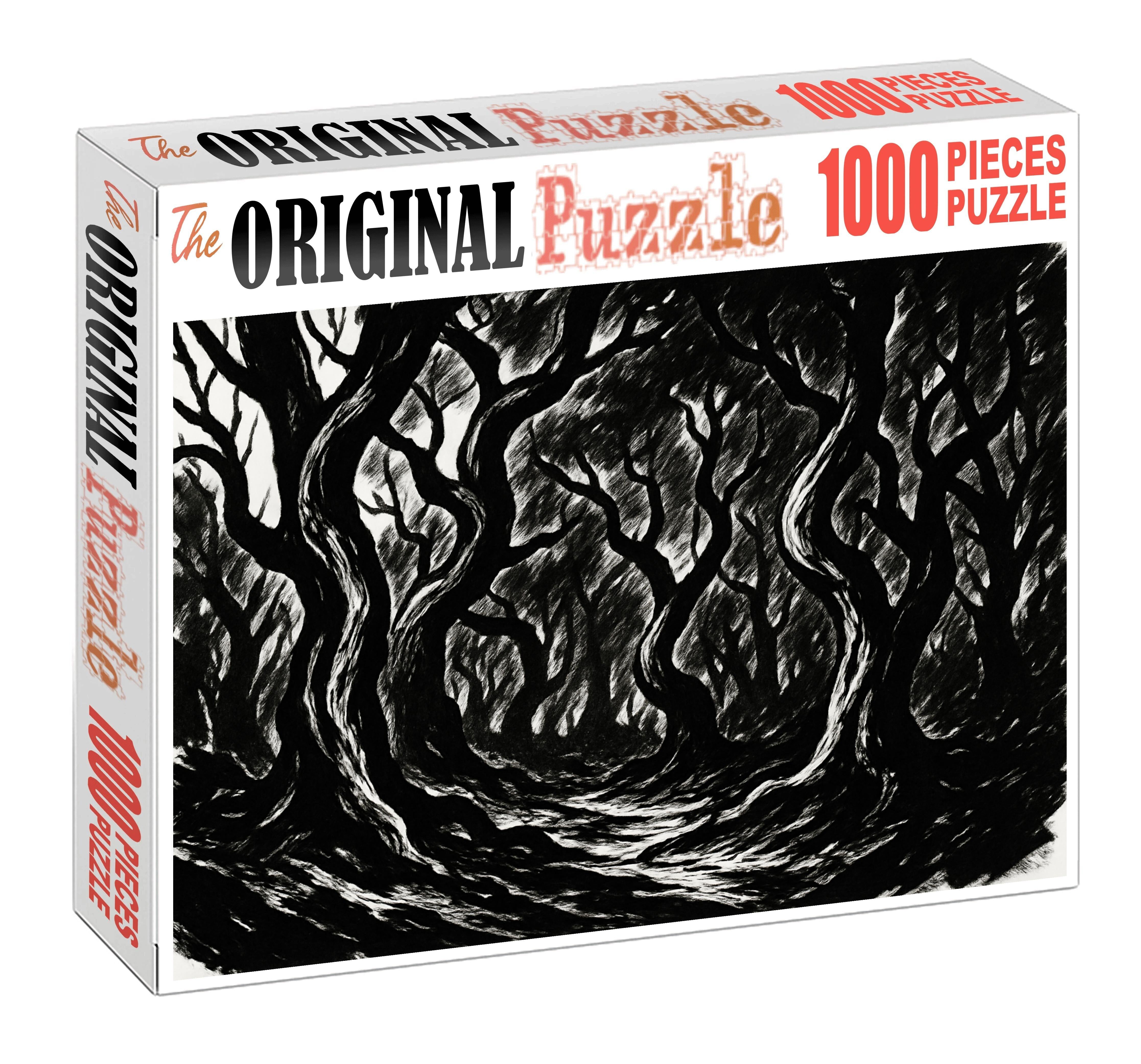 Mythical Forest Scene Dynamic Brush Pen Lines With Stylized Tree Forms Puzzle For Kids