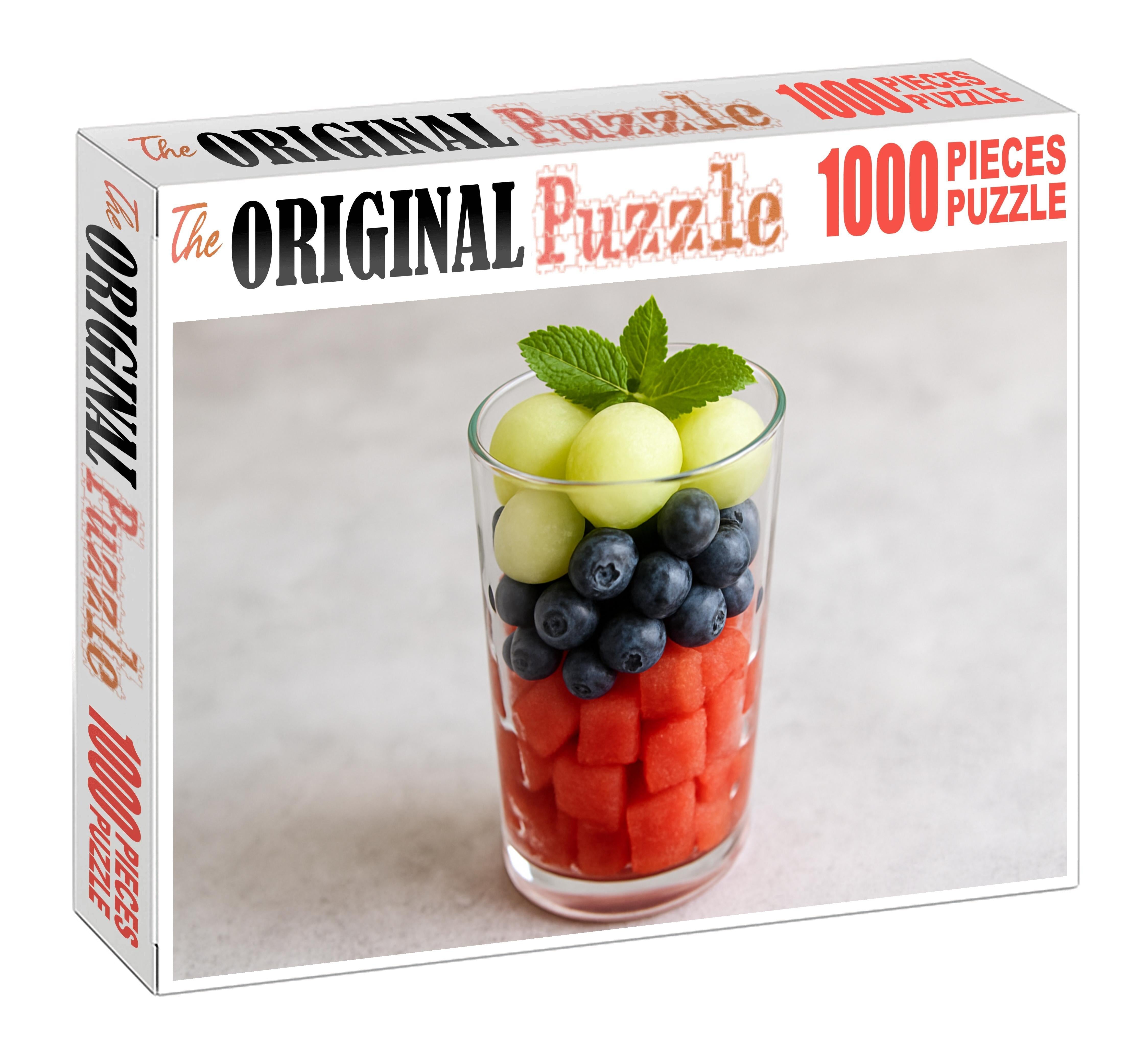 Sunset Melon And Berry Parfait Layered Fruits In Clear Glass Mini Puzzle