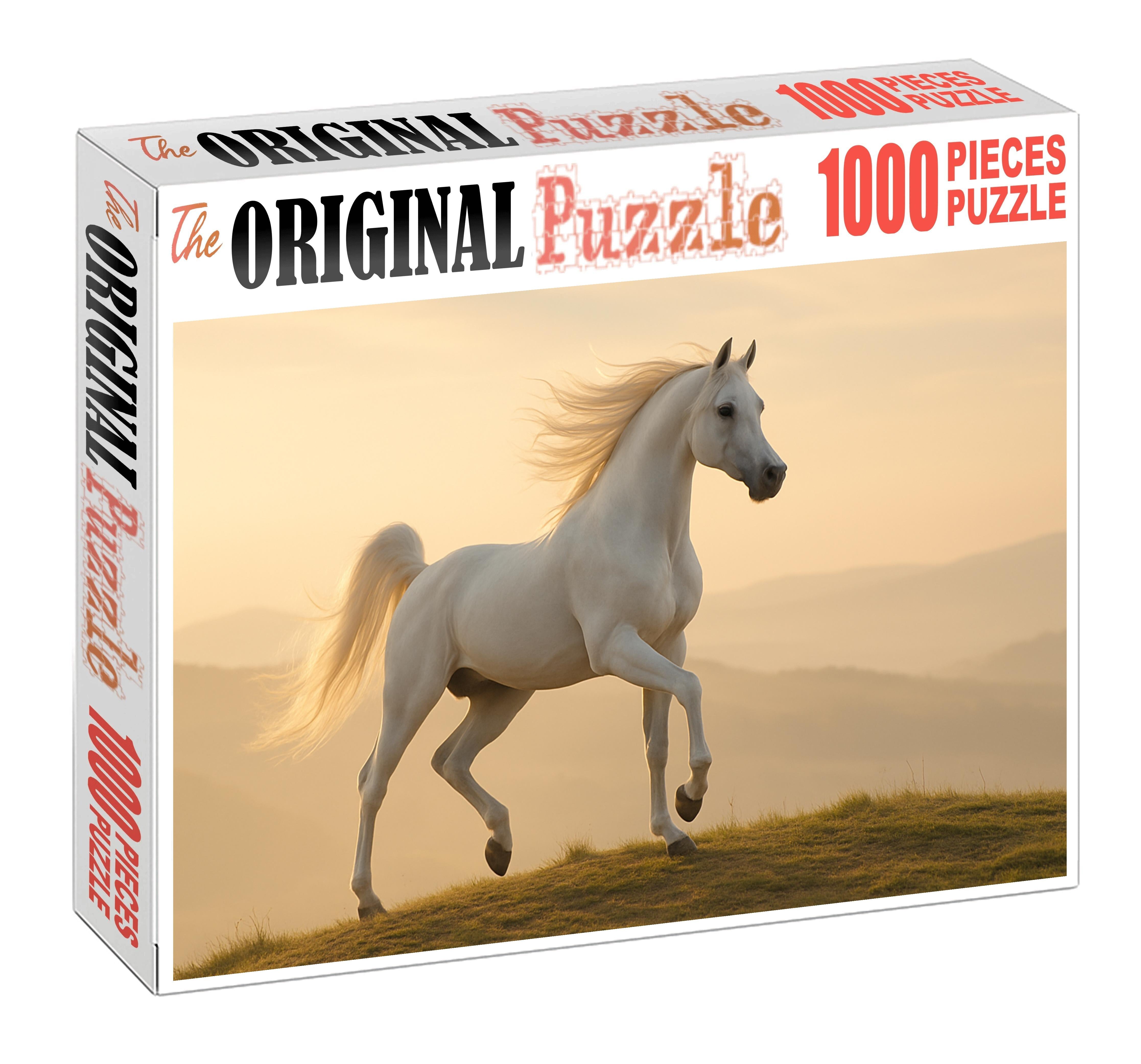 Celestial Frost Elegant White Arabian Stallion With Expressive Movement Custom Jigsaw Puzzle