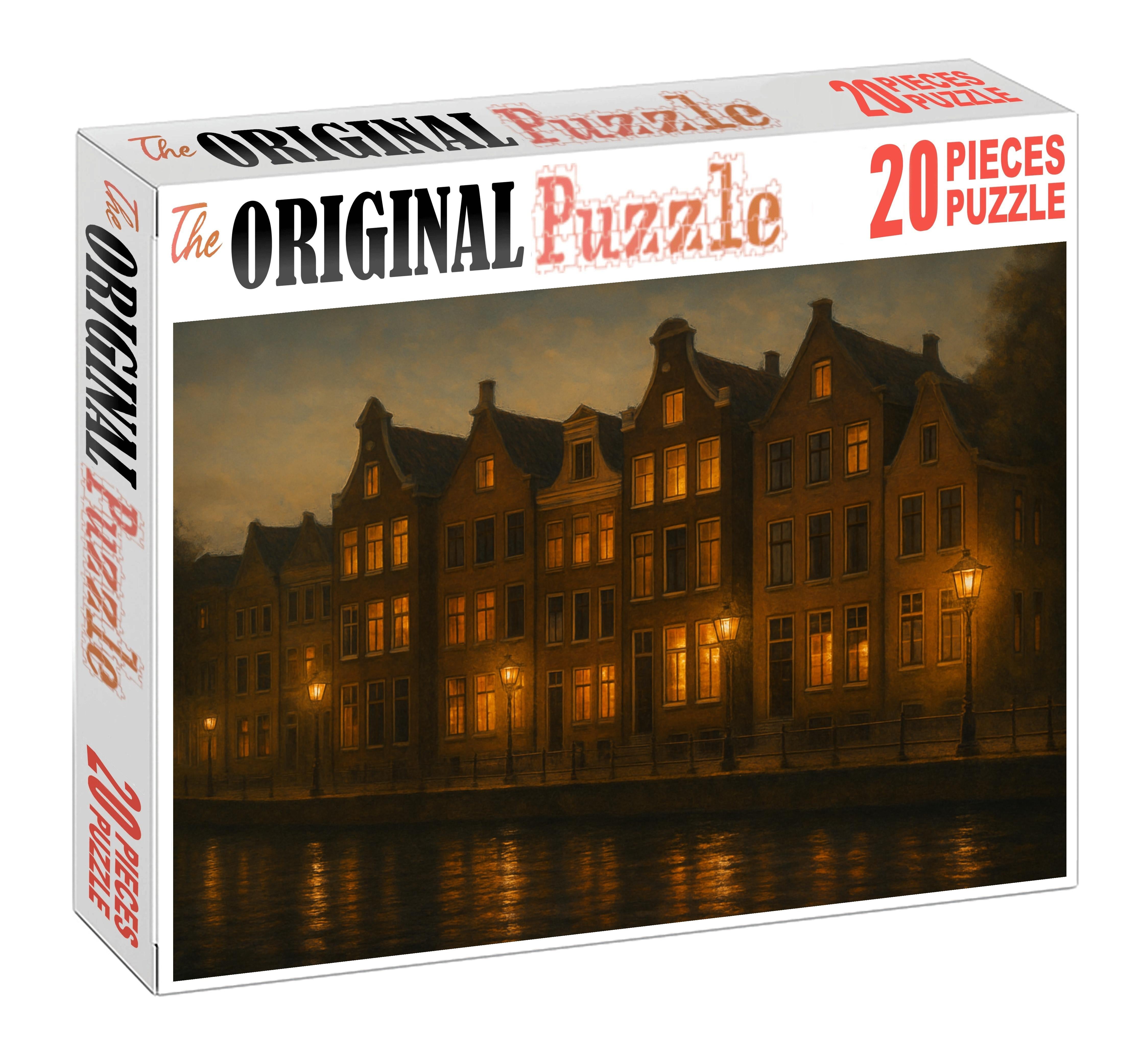 Amsterdam Canal Belt Skyline Historic Gabled Facades And Modern Low-rise Complements Along Iconic Waterways Puzzle Challenge