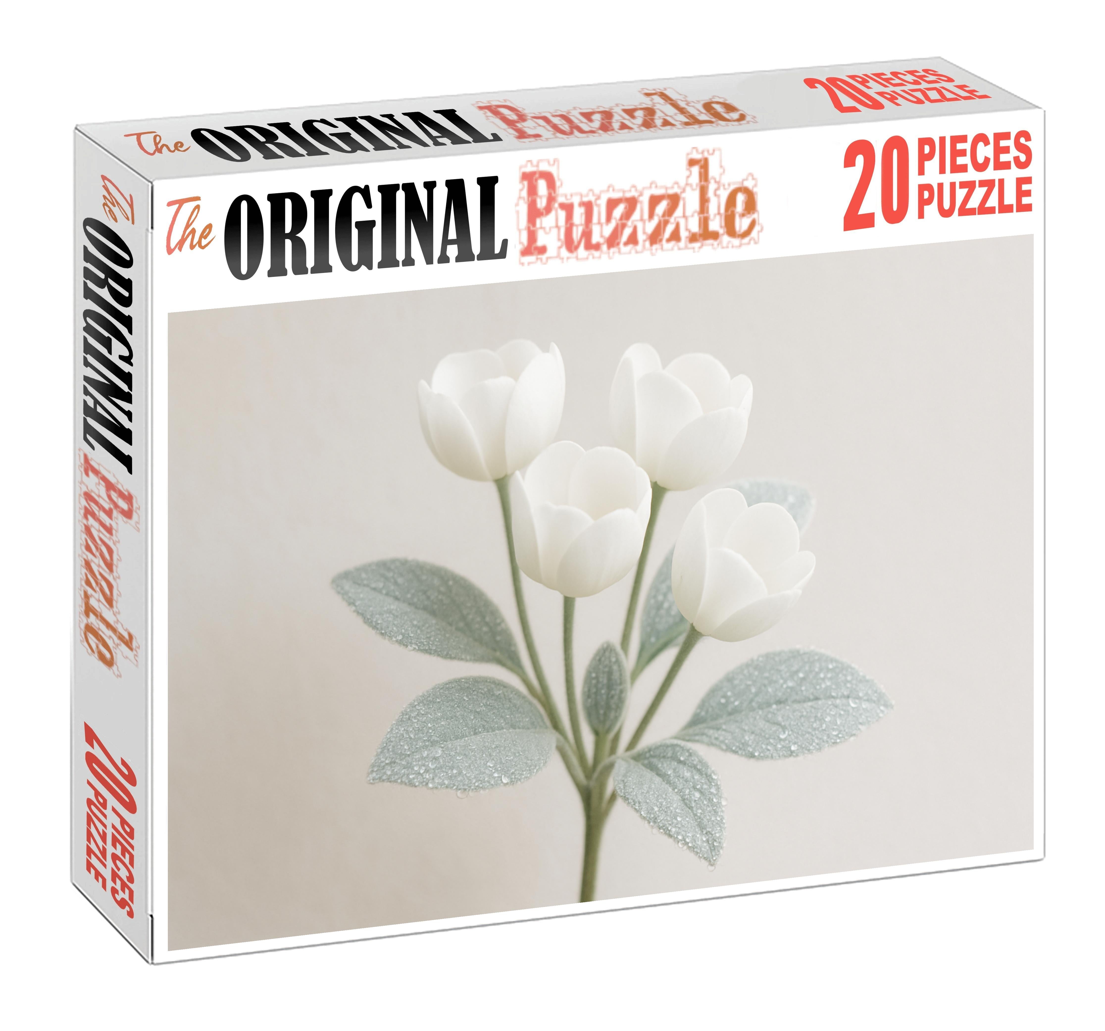 Frost-kissed Woodland Arrangement White Cup-shaped Blooms With Silver-leaved Accents 50 Piece Puzzle