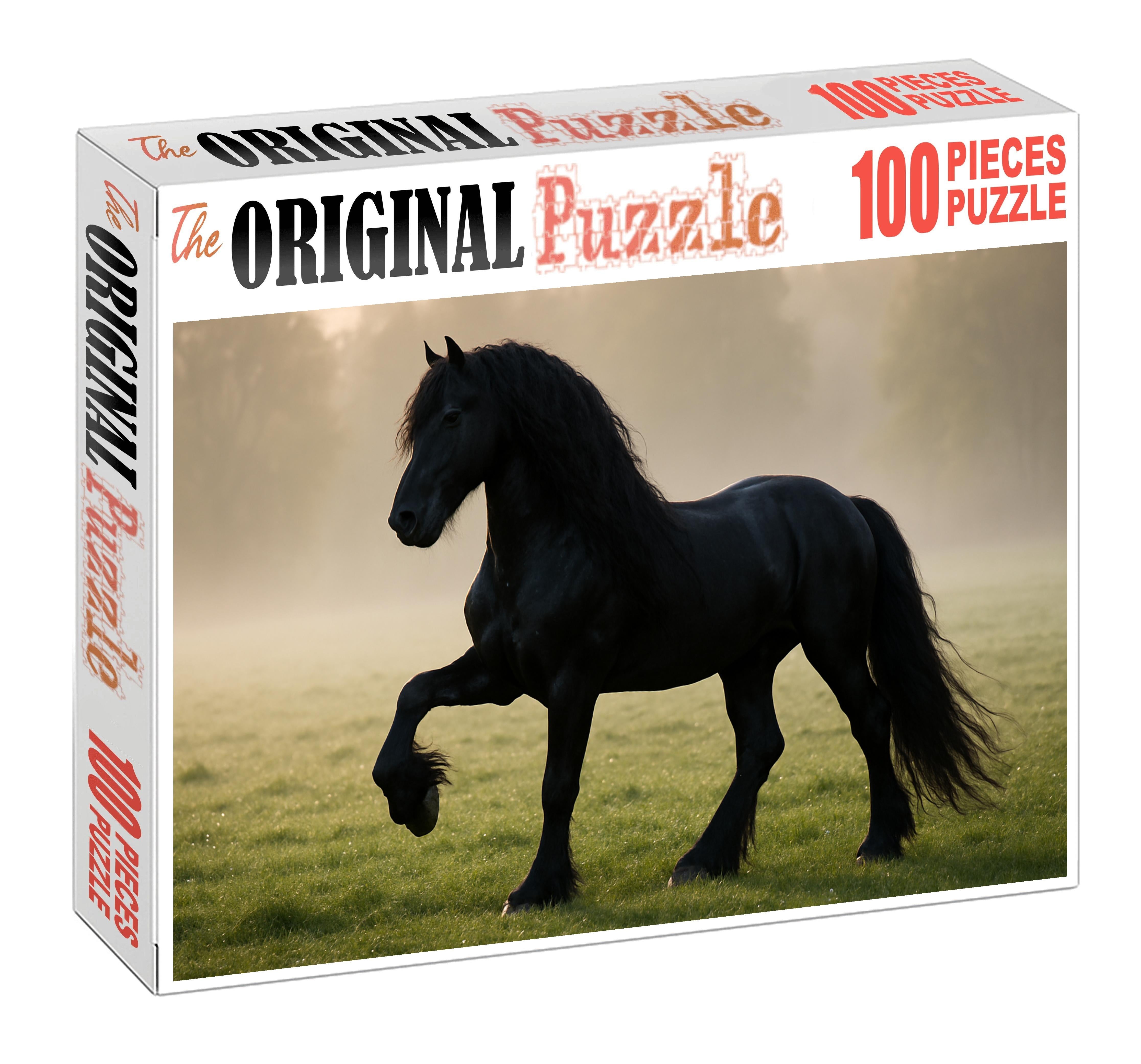 Shadowbrook Nightfall Sleek Black Friesian Stallion With Majestic Presence 200 Piece Puzzle