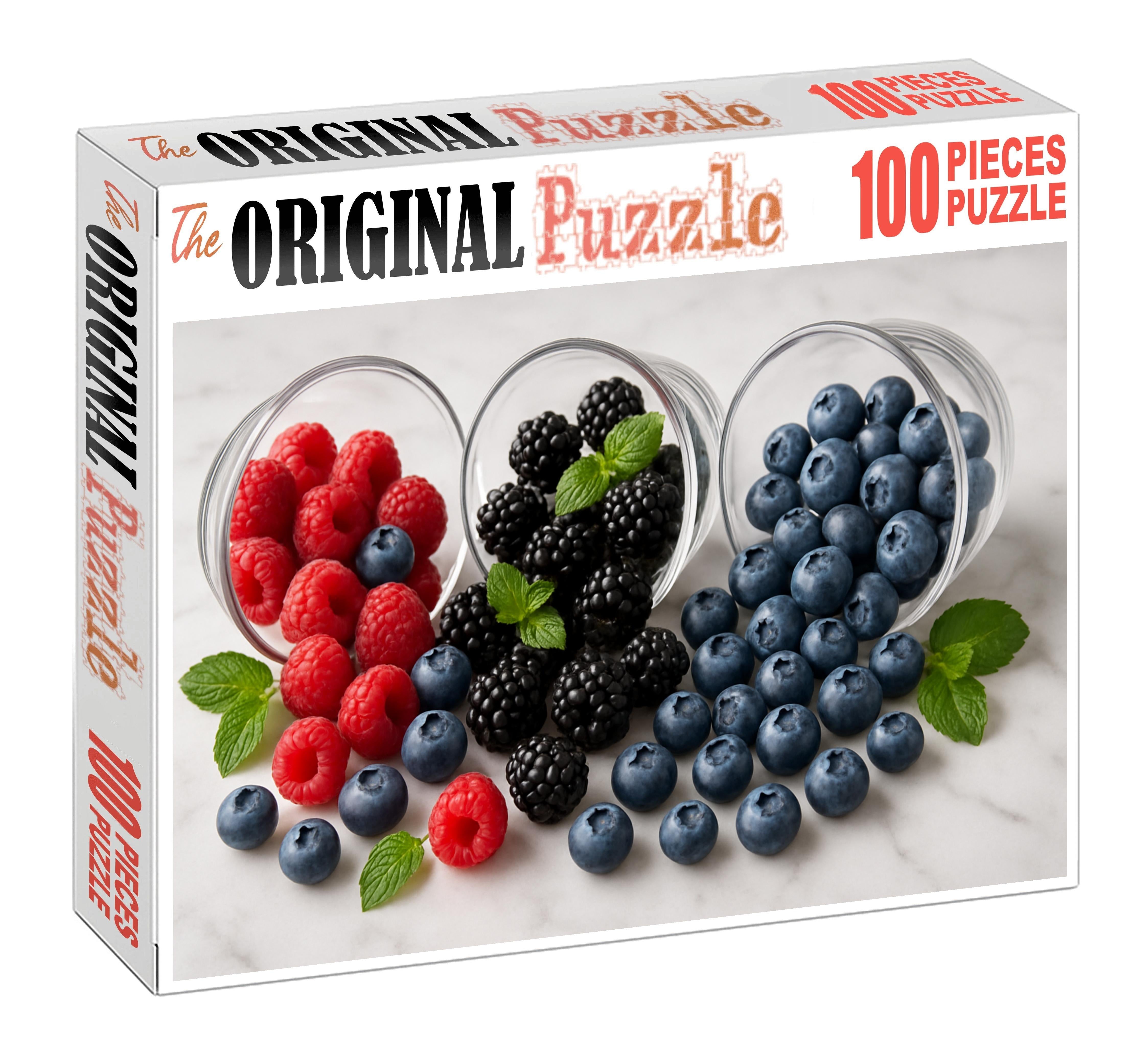 Berry Cascade Overflowing Glass Bowls Of Raspberries Blackberries And Blueberries Premium Puzzle Pieces