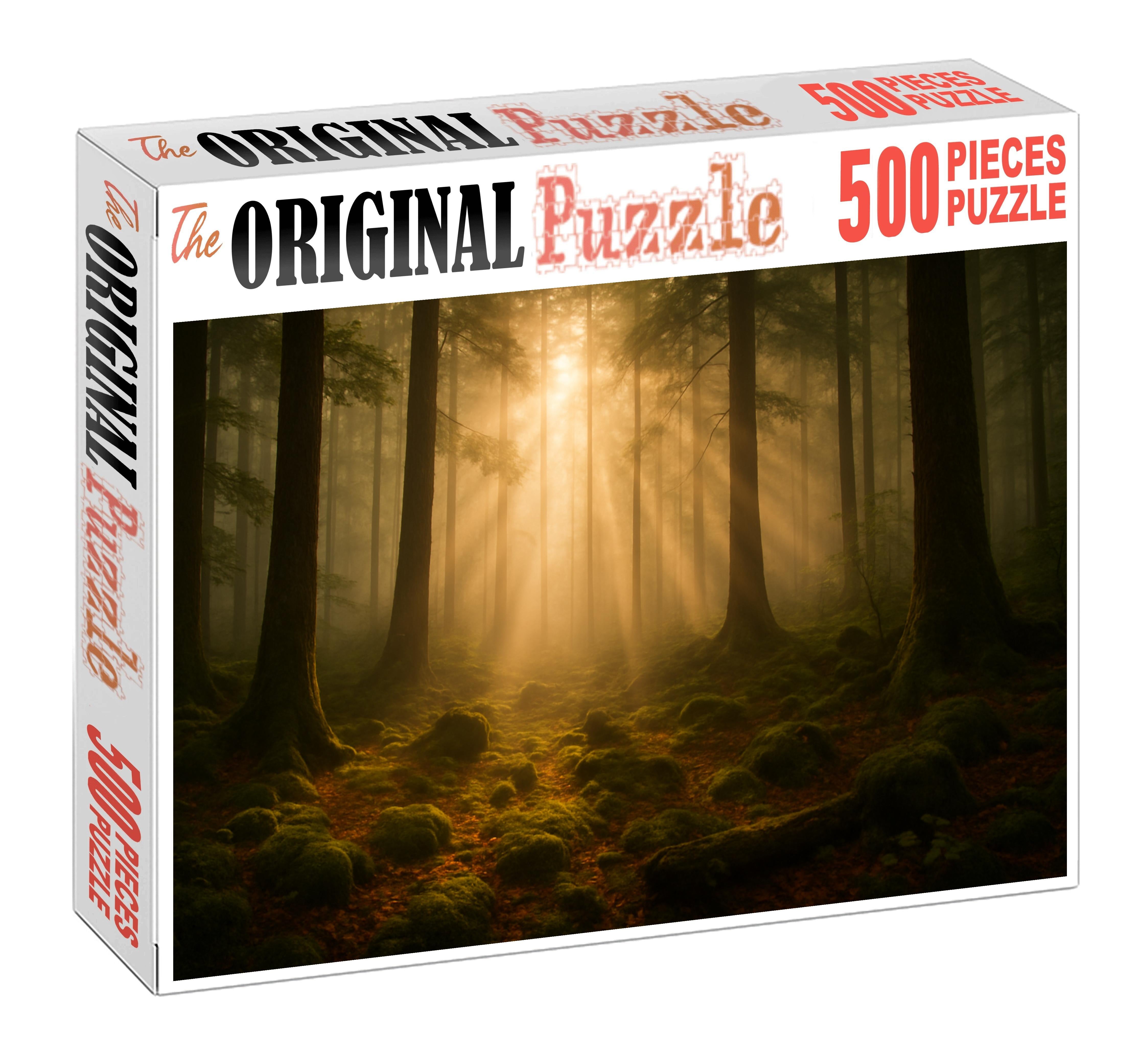 Sunlit Foggy Woodland Clearing 500 Piece Puzzle