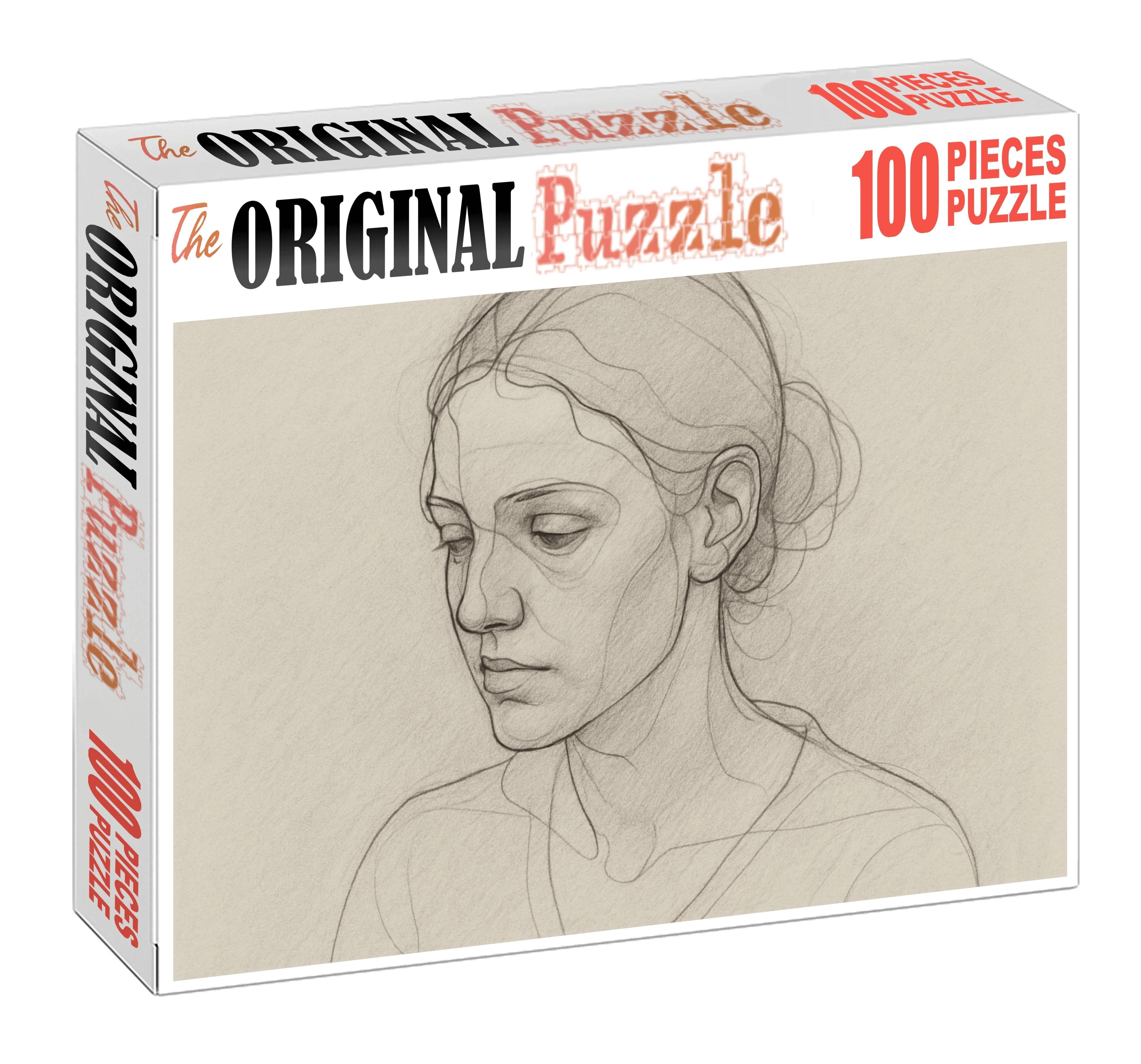 Portrait Study In Contour Lines Continuous Pencil Drawing With Subtle Tone Large Format Puzzle