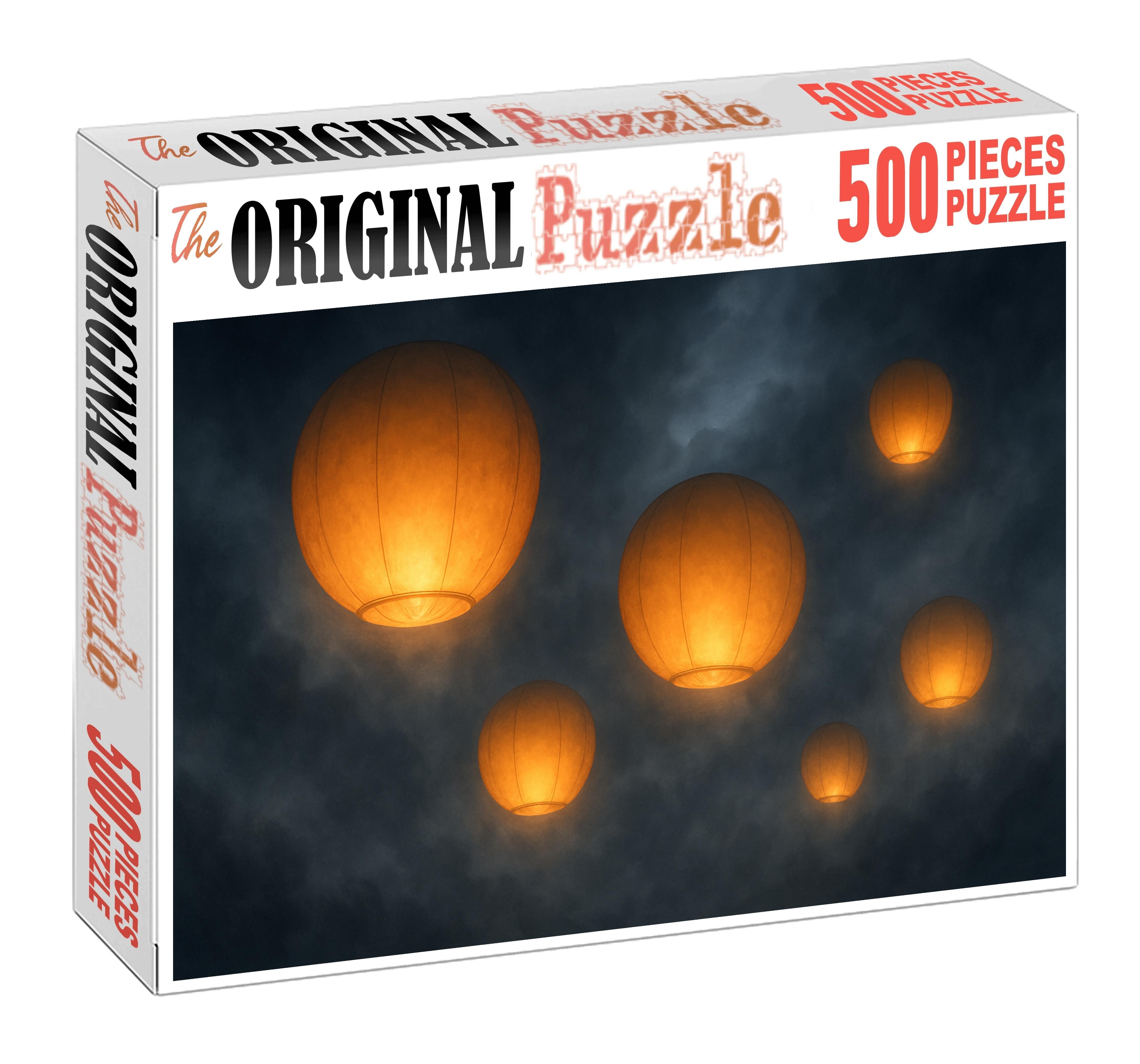 Veil Of The Floating Lanterns Mist-shrouded Orbs Drifting Through Night Unique Puzzle Design