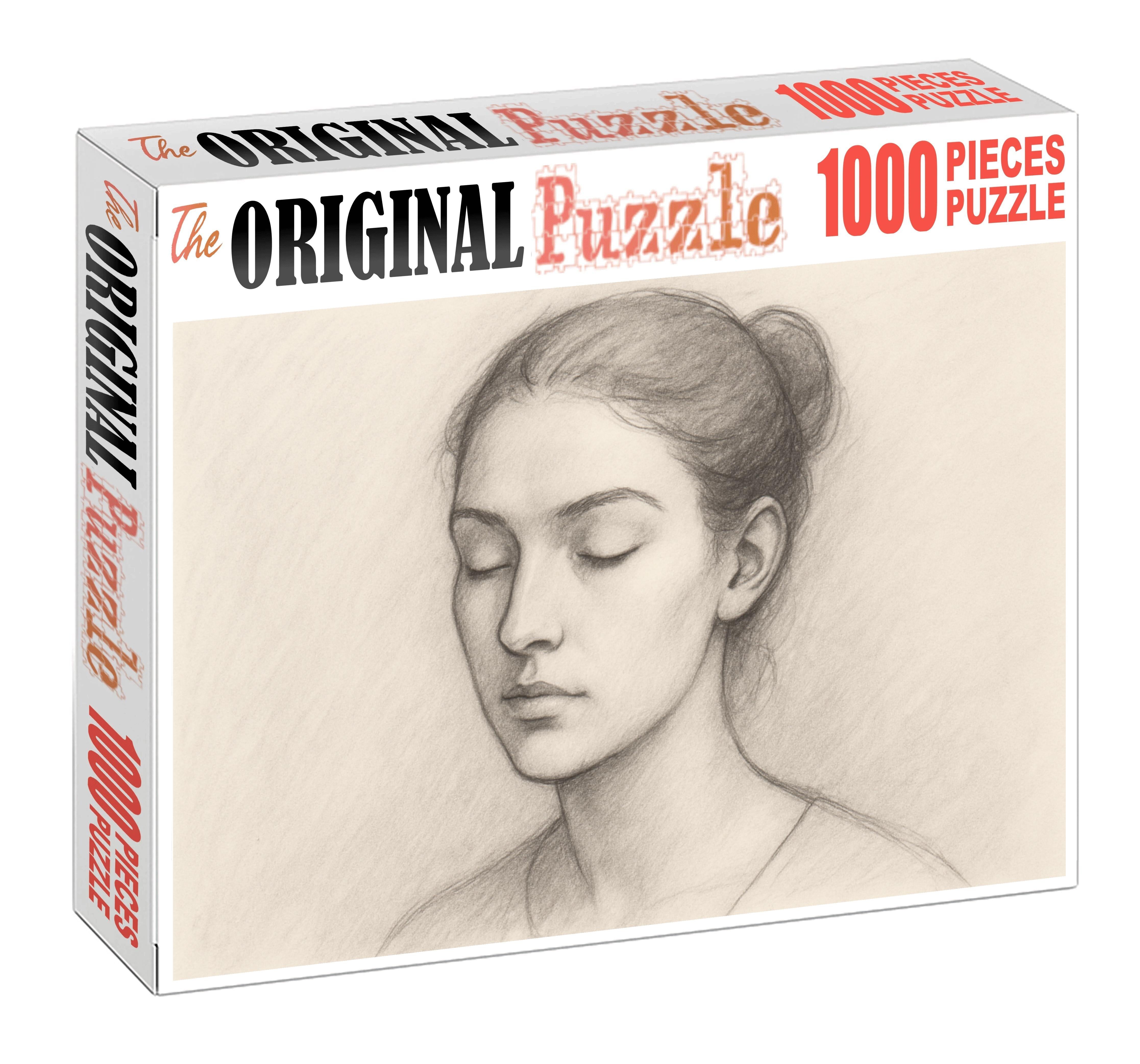 Portrait Of Quiet Contemplation Minimalist Pencil And Ink Line Fusion 20 Piece Puzzle