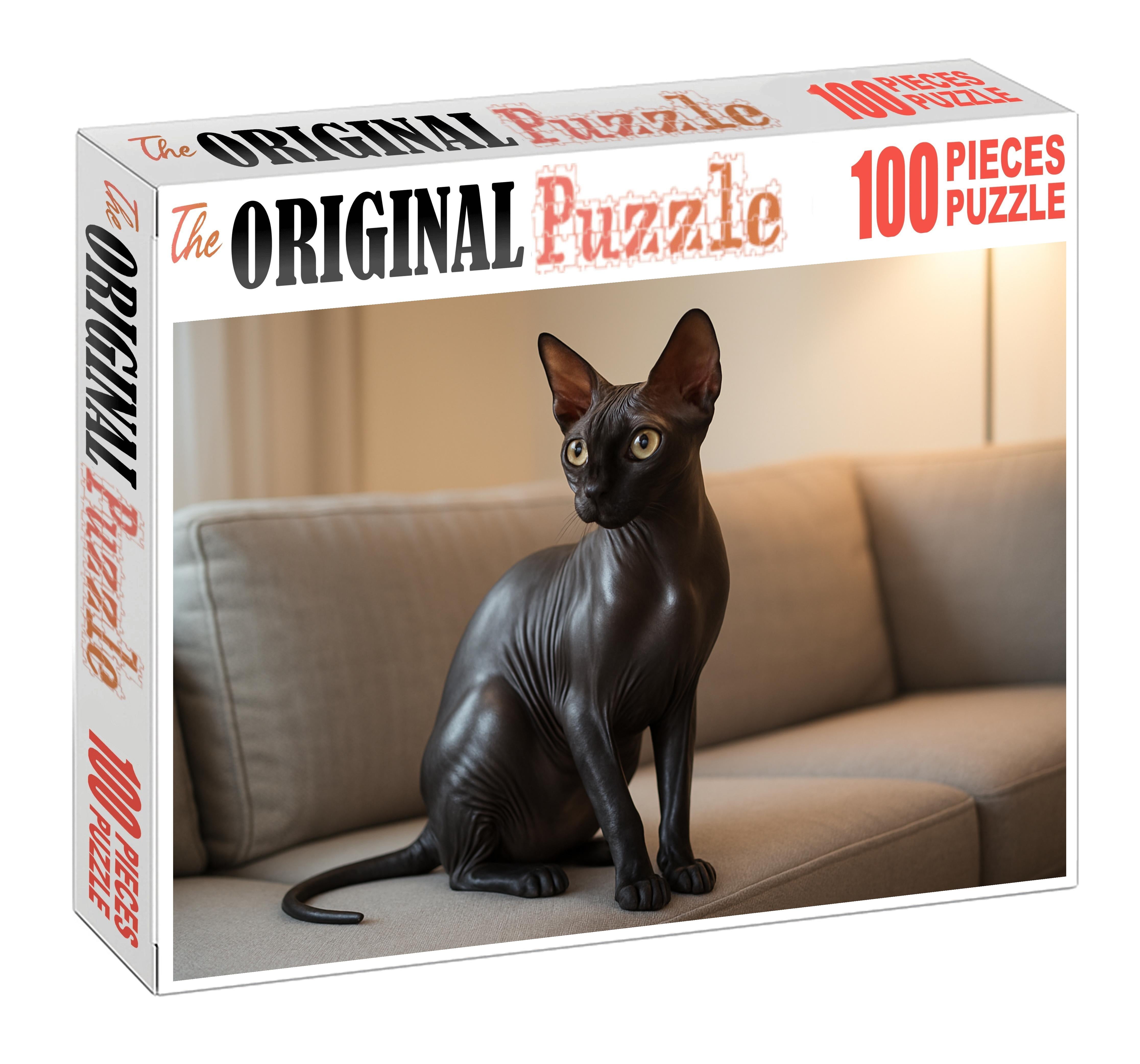 Onyx Gleam Sleek Hairless Cat With Playful Intelligence 200 Piece Puzzle