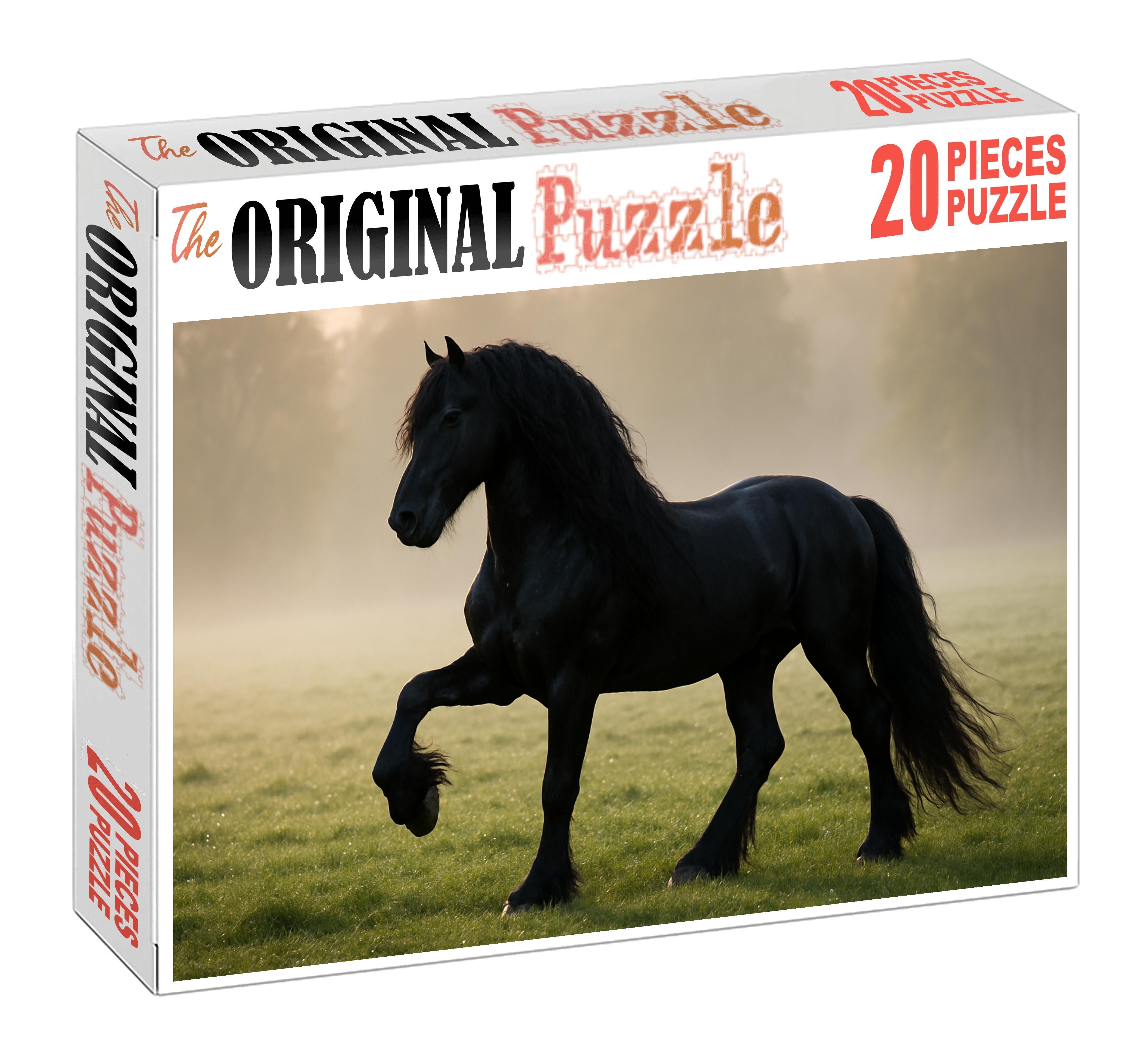 Shadowbrook Nightfall Sleek Black Friesian Stallion With Majestic Presence 200 Piece Puzzle