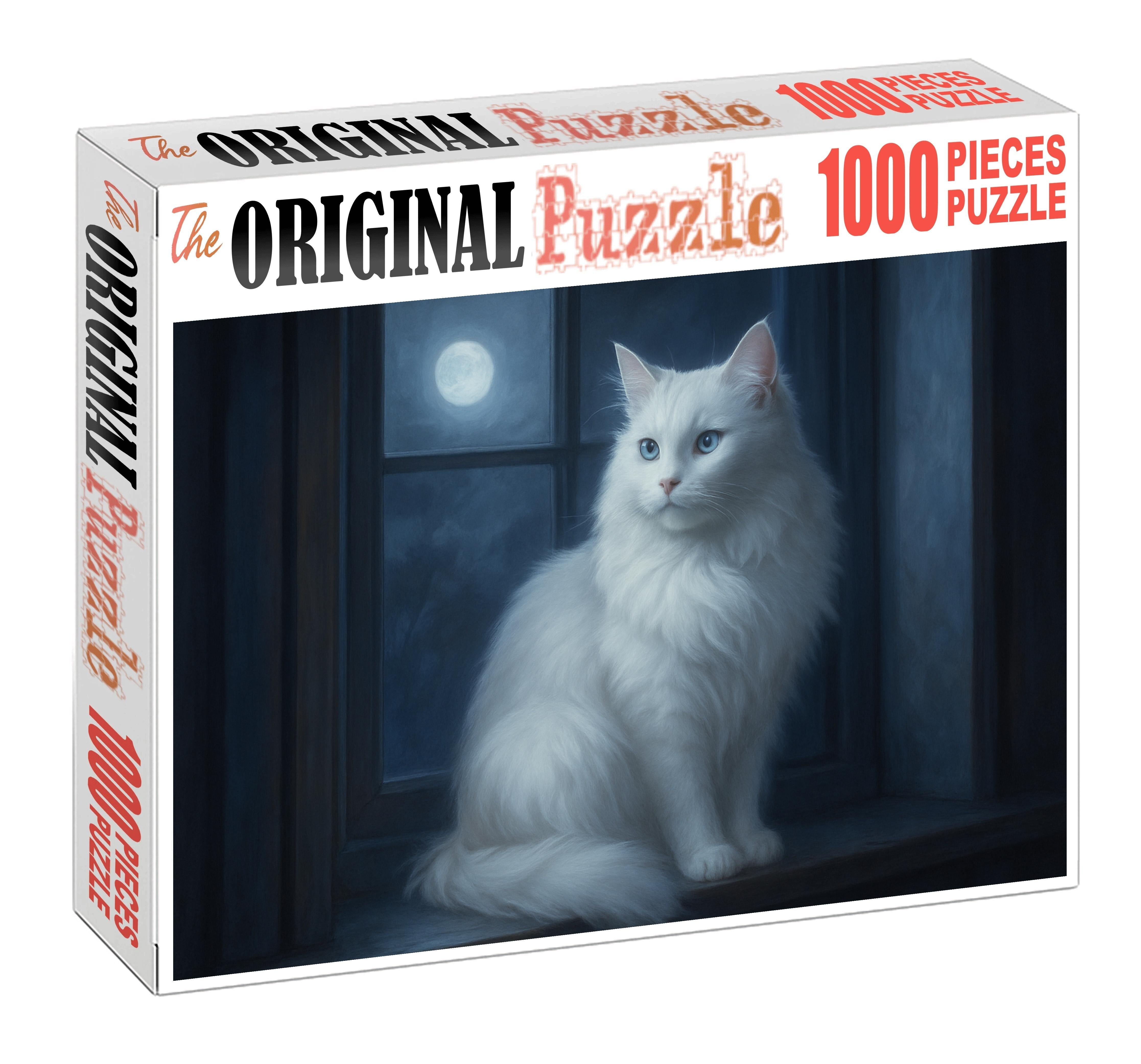 Moonlight Pearl Shimmering White Longhair With Calm Grace Unique Puzzle Design