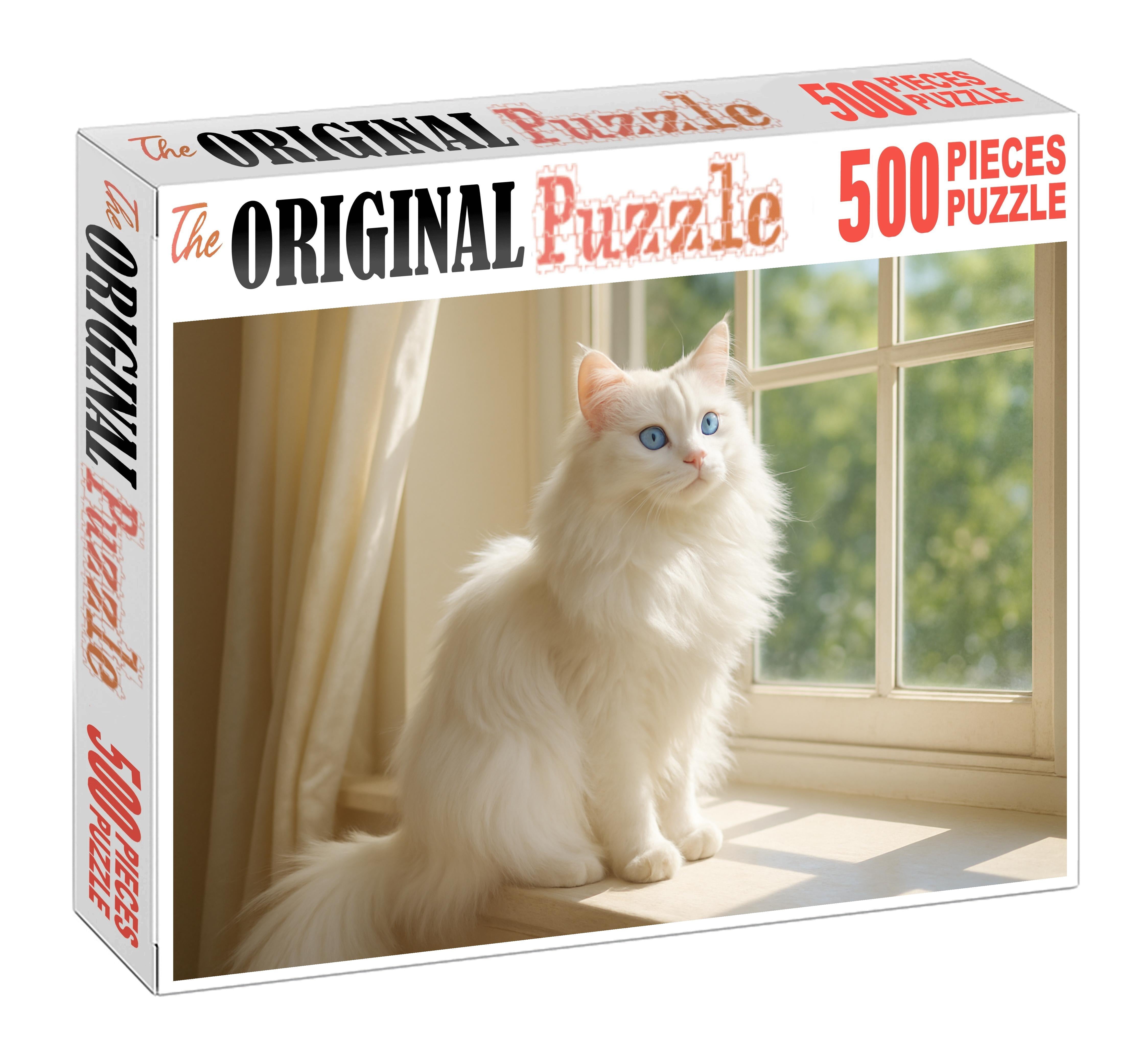 Ghostly Silk Ethereal White Longhair With Playful Whimsy Mini Puzzle