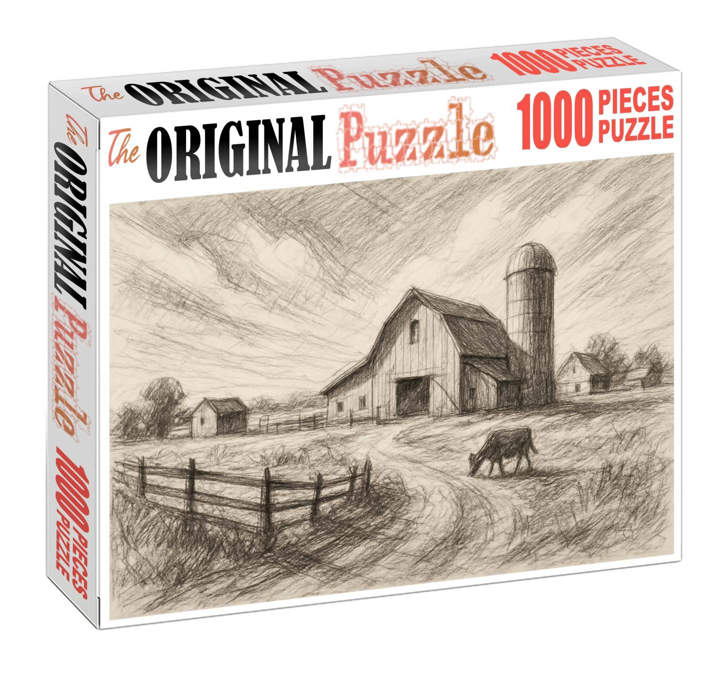 Rustic Farmstead Panorama Loose Pencil And Ink Mixed Media Custom Jigsaw Puzzle