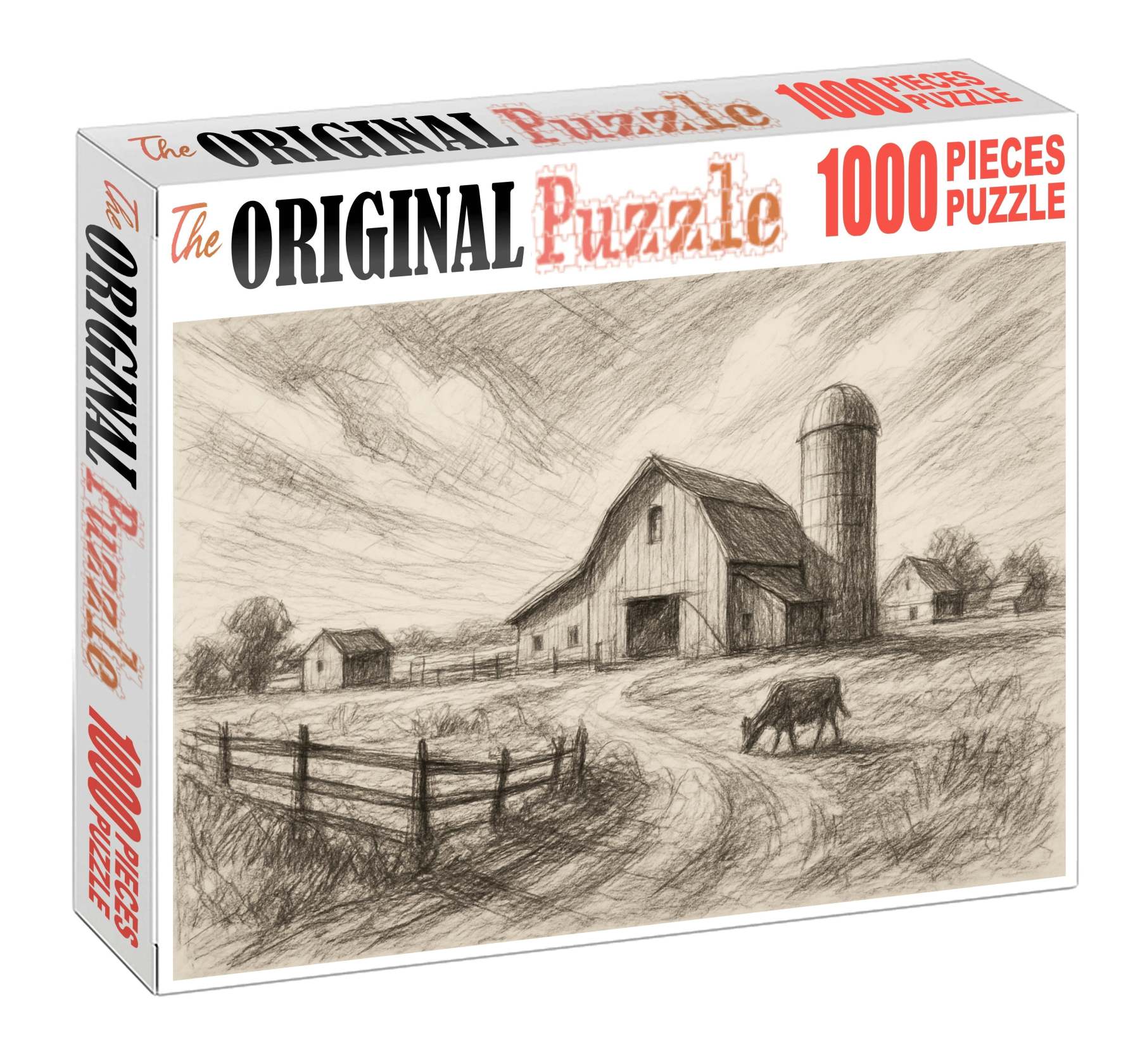 Rustic Farmstead Panorama Loose Pencil And Ink Mixed Media Custom Jigsaw Puzzle