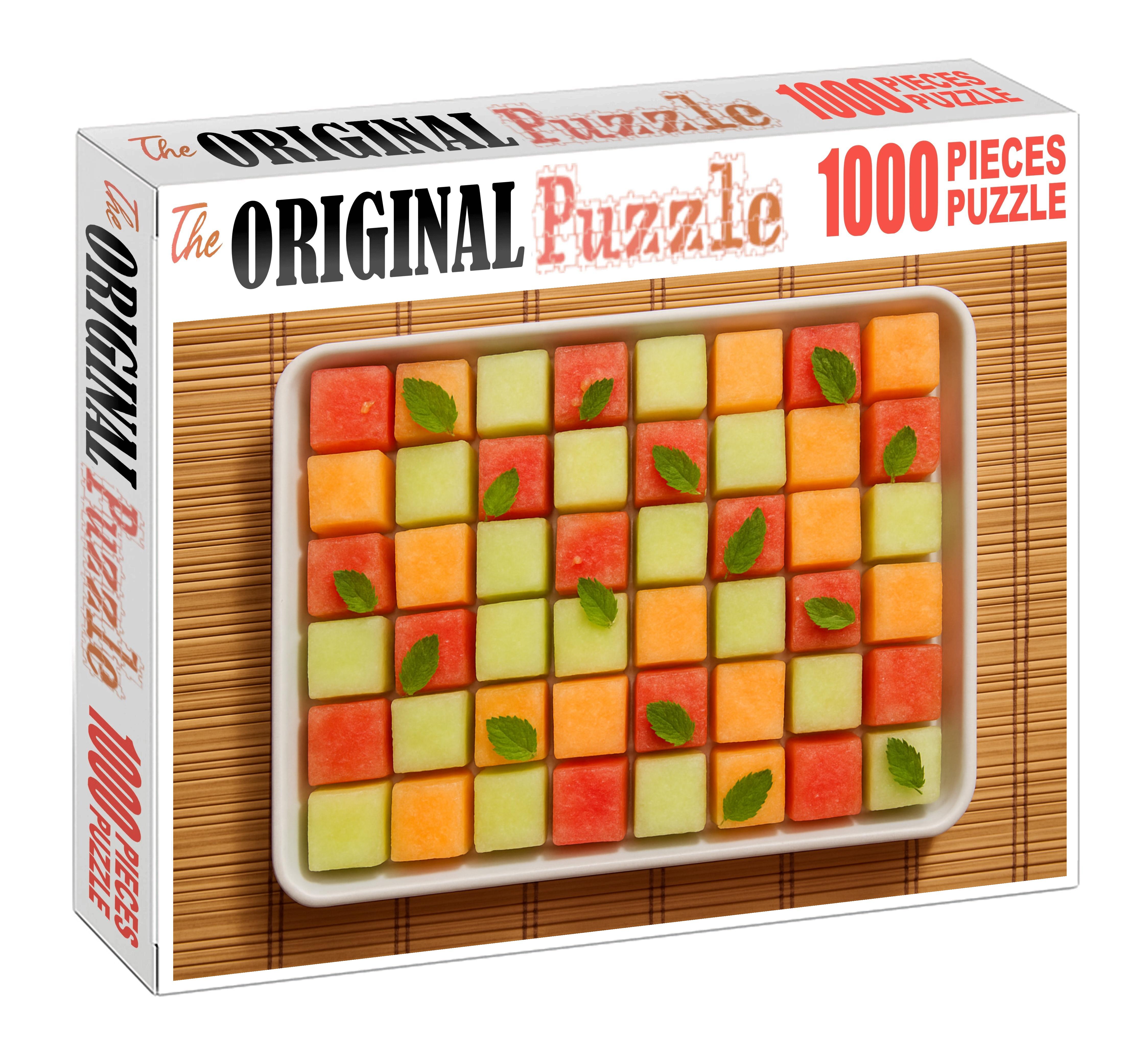 Melon Mosaic Cubed Watermelon Honeydew And Cantaloupe With Mint 20 Piece Puzzle