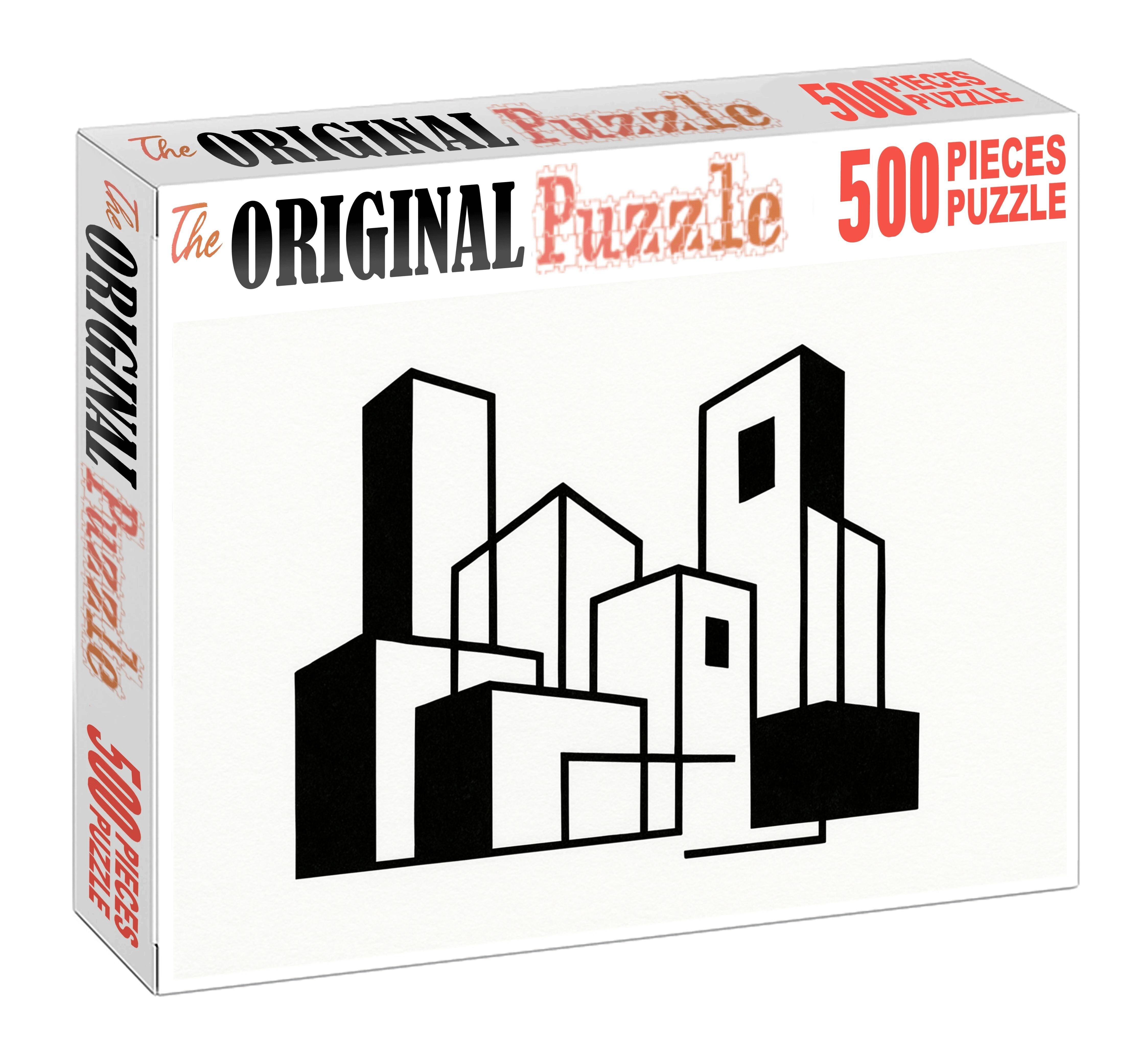 Abstract Architectural Forms Minimalist Ink And Negative Space Puzzle Challenge