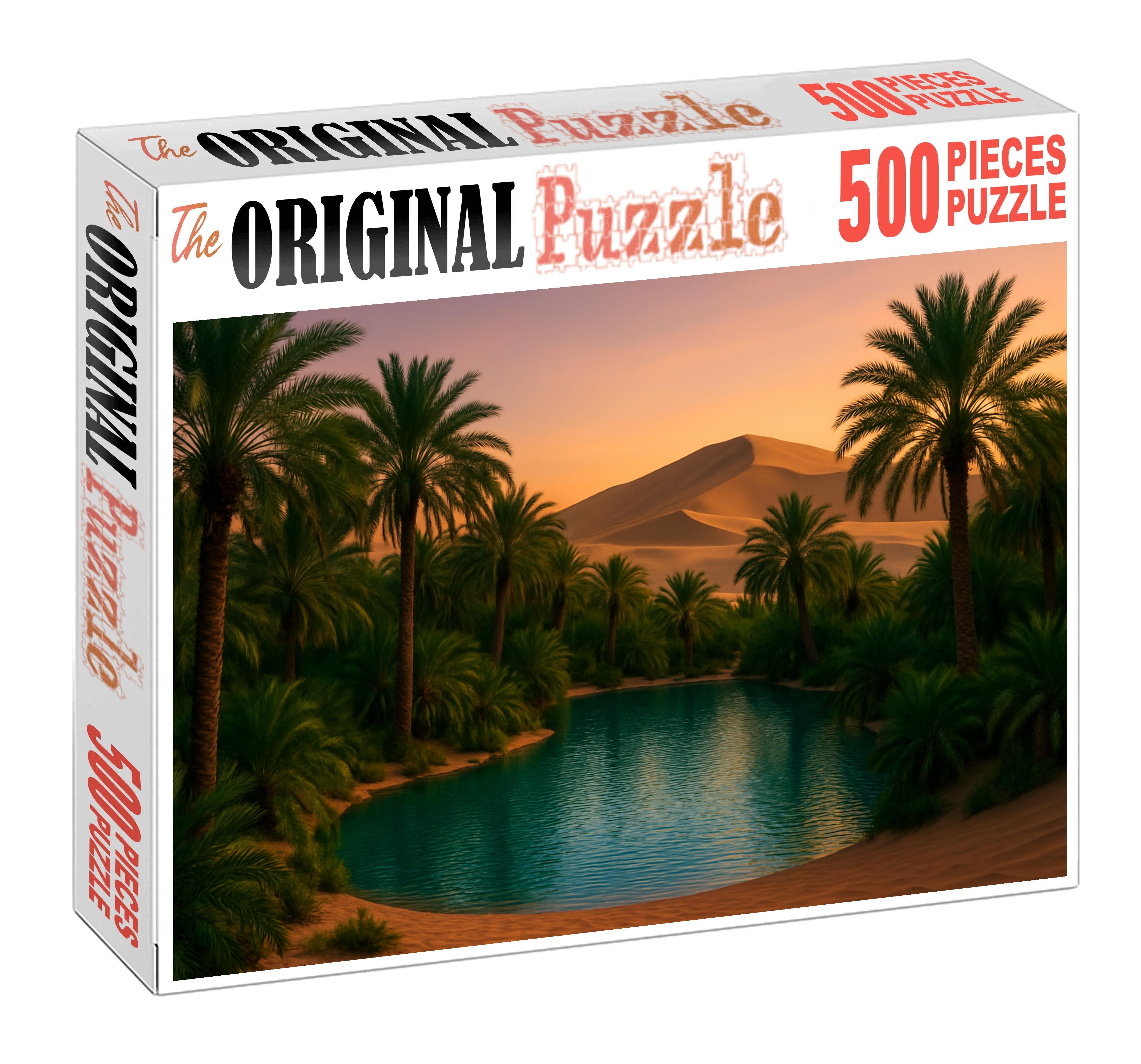 Oasis Glow Verdant Haven Amidst Golden Sands Puzzle Challenge