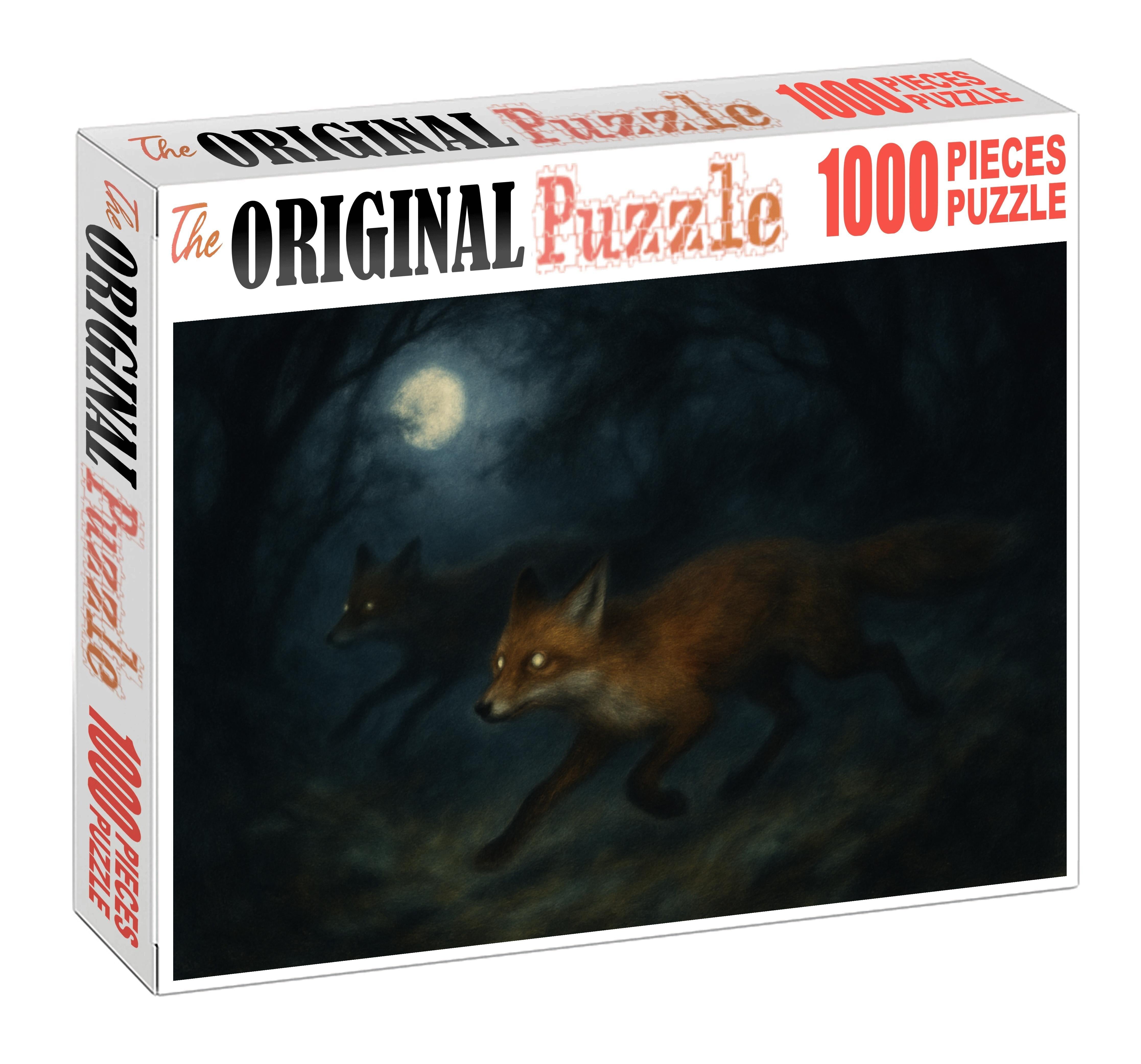 Nocturnal Woodland Creatures Soft Charcoal Sketch Of Foxes In Moonlight Puzzle Collection