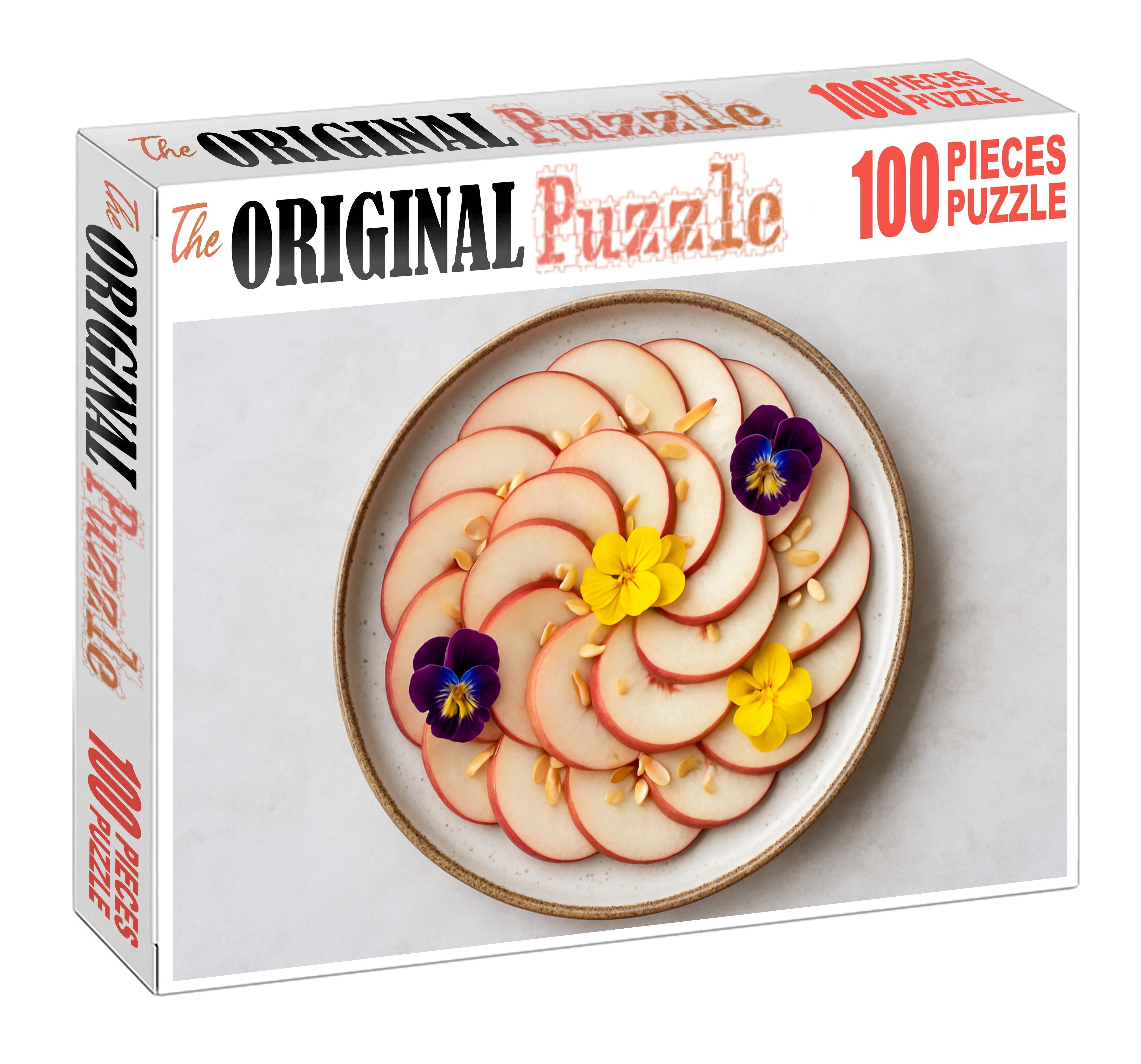 Peach Blossom Elegance Sliced White Peaches With Edible Flowers And Almonds 20 Piece Puzzle