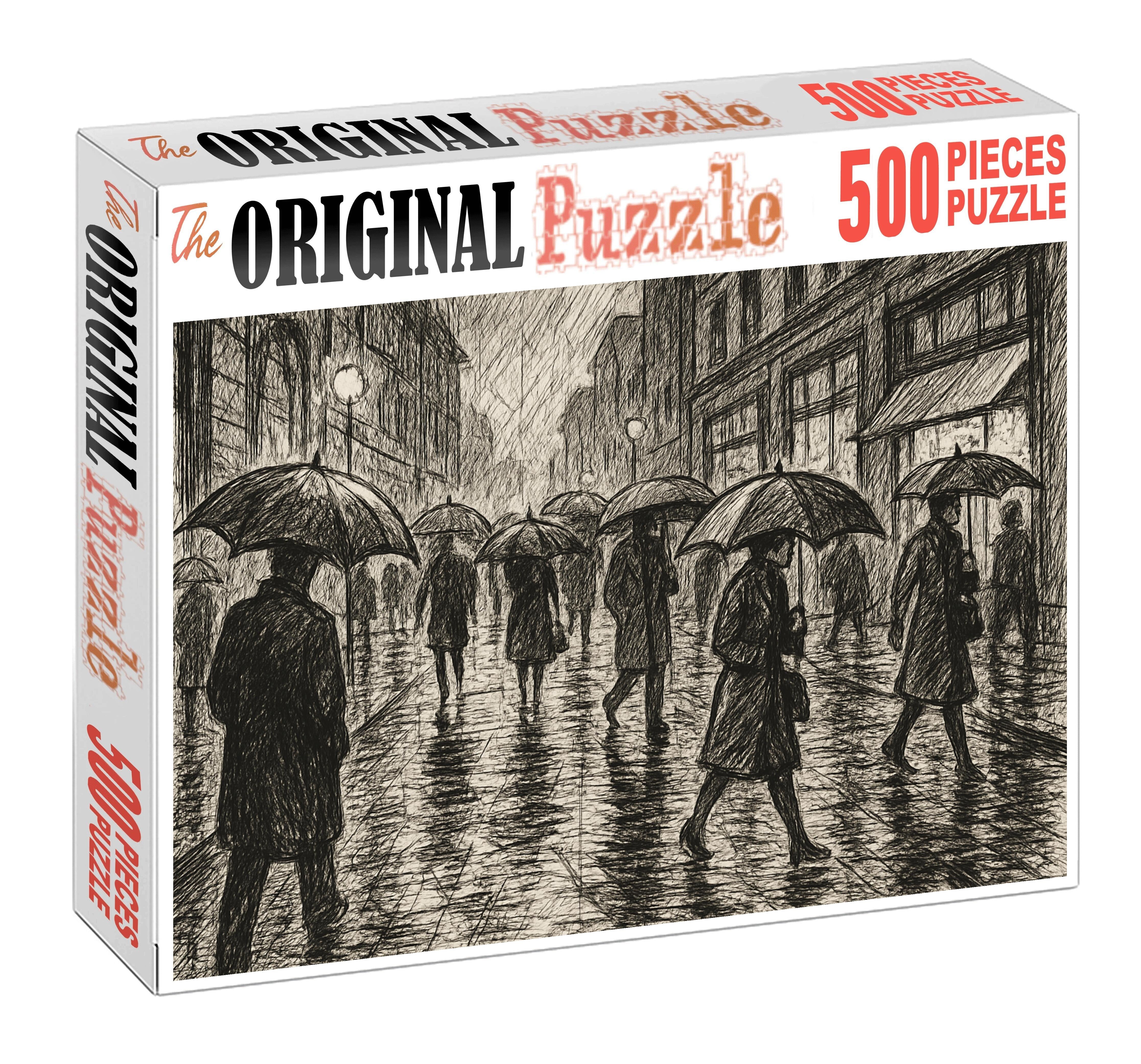 Urban Rainstorm Sketch Dynamic Pen And Ink Street Scene Challenging Puzzles