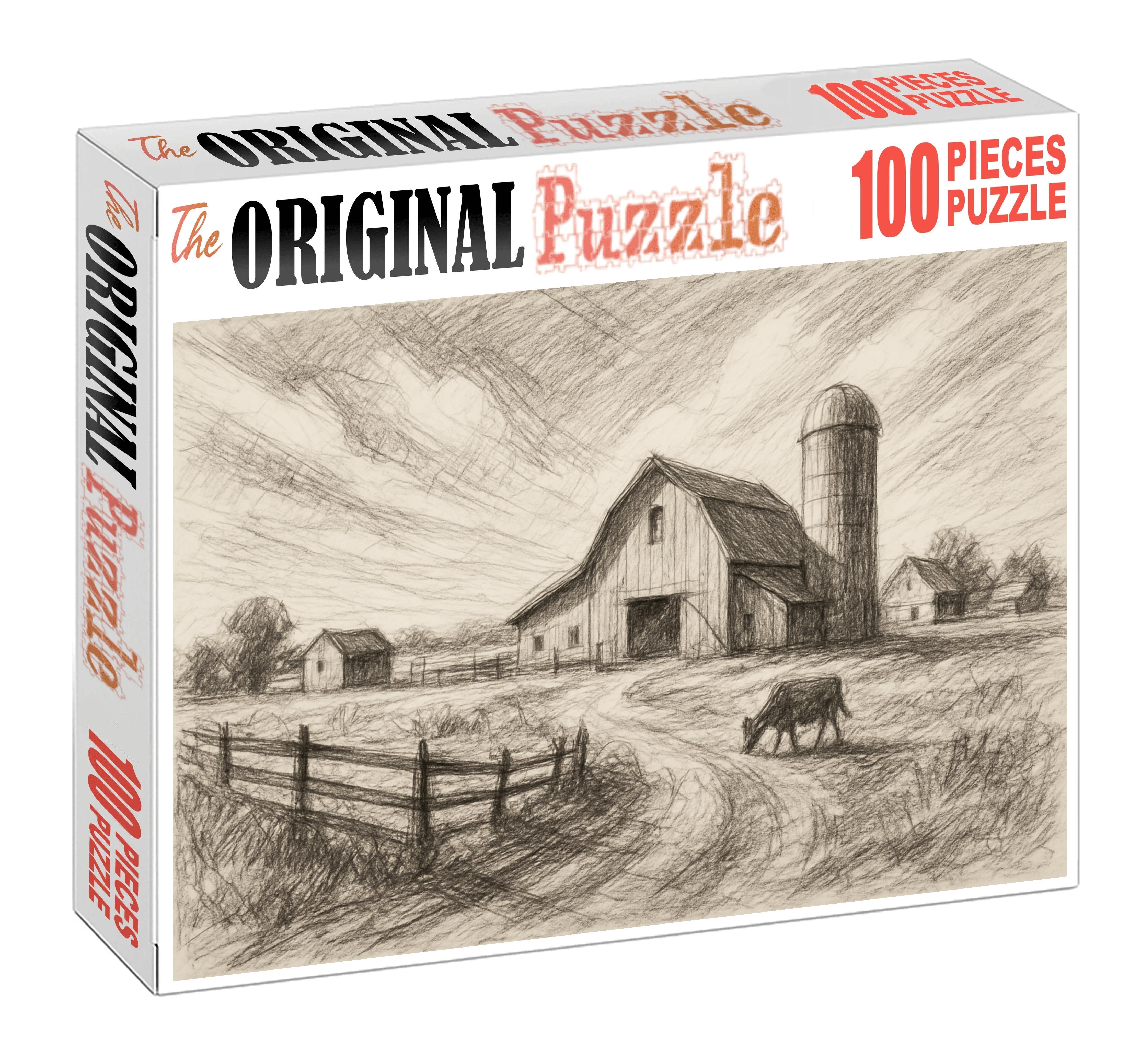 Rustic Farmstead Panorama Loose Pencil And Ink Mixed Media Custom Jigsaw Puzzle