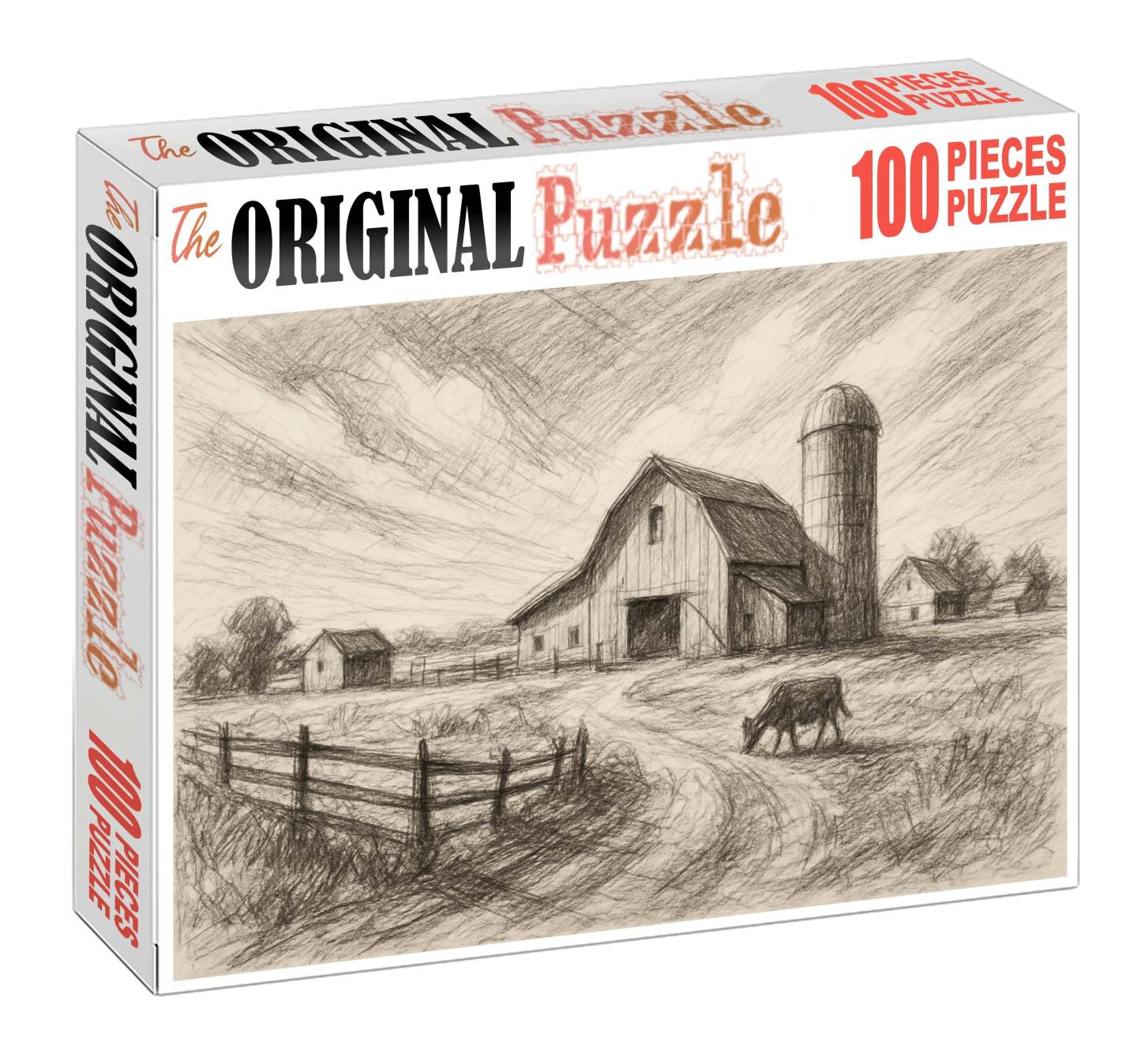 Rustic Farmstead Panorama Loose Pencil And Ink Mixed Media Custom Jigsaw Puzzle