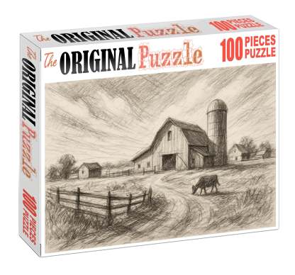 Rustic Farmstead Panorama Loose Pencil And Ink Mixed Media Custom Jigsaw Puzzle