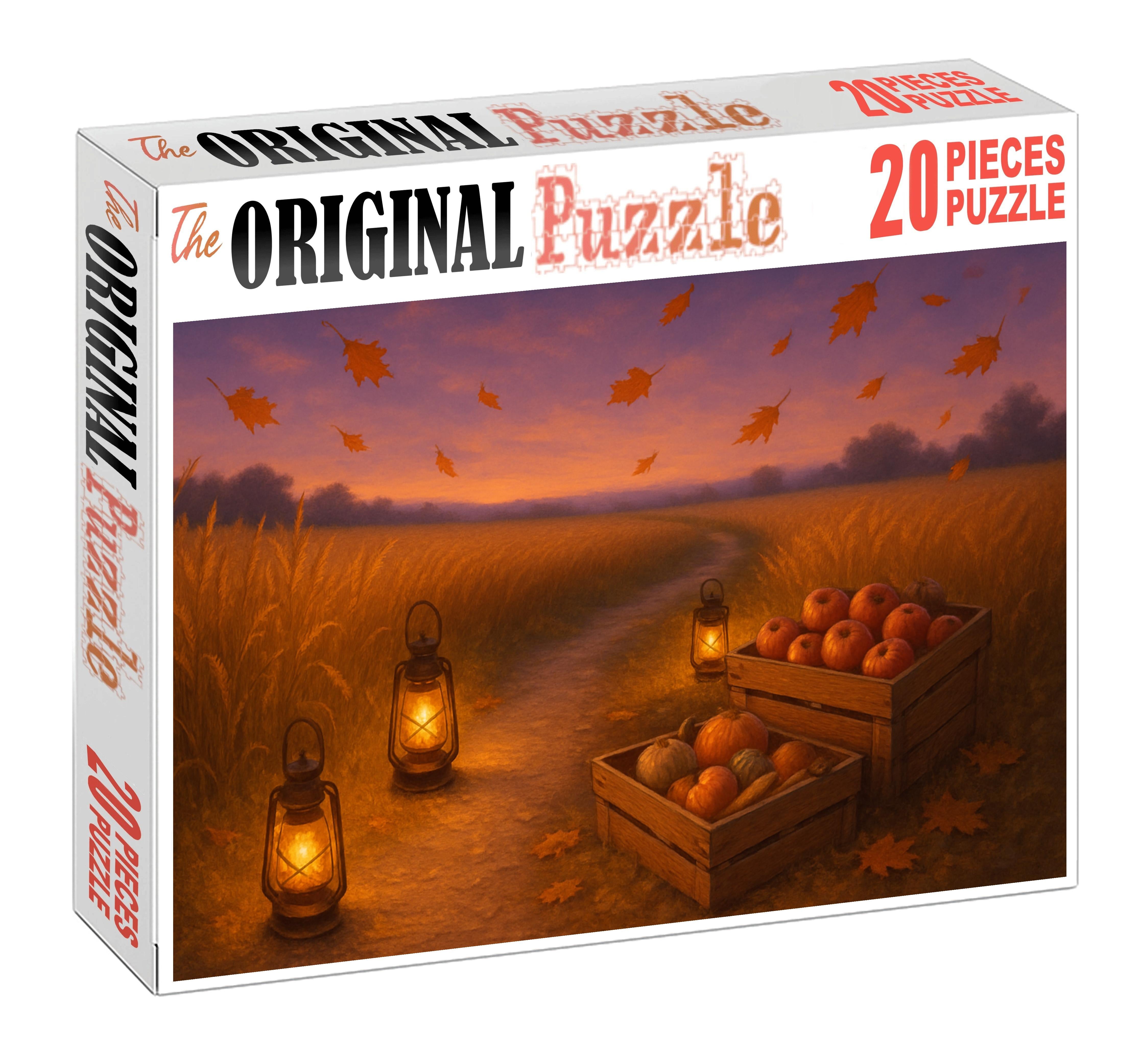 Golden Harvest Twilight Amber Fields And Lantern-lit Paths 20 Piece Puzzle