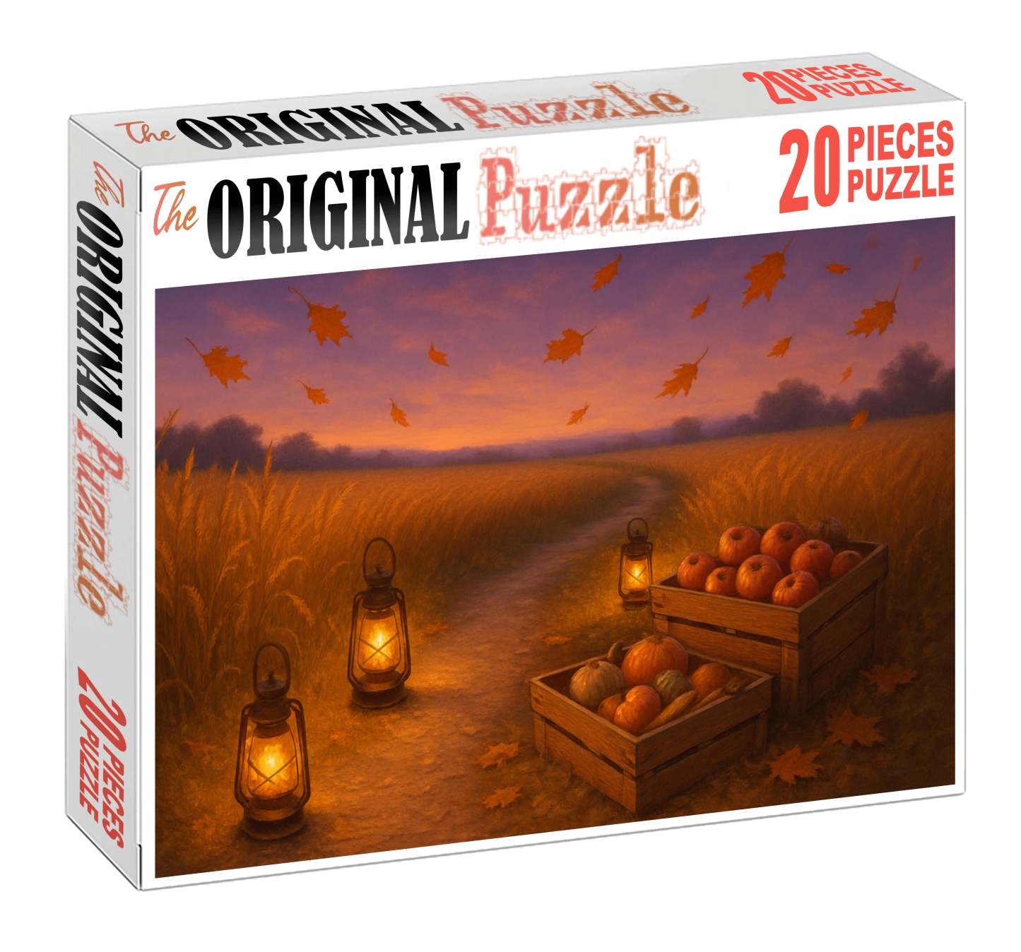 Golden Harvest Twilight Amber Fields And Lantern-lit Paths 20 Piece Puzzle