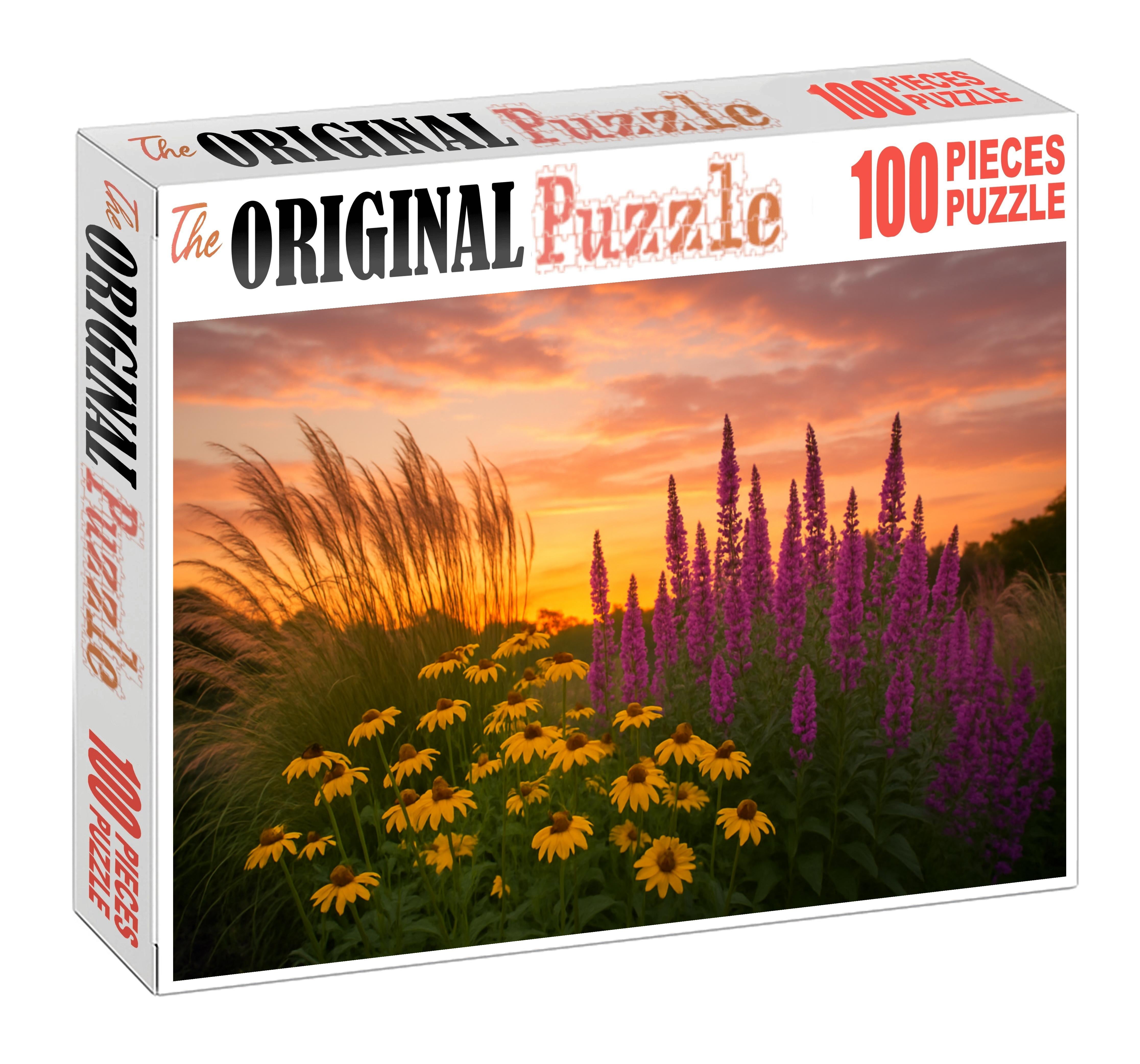 Sunset Prairie Garden Bed Tall Stalks Of Warm Yellow And Soft Mauve Flowers Family Puzzles