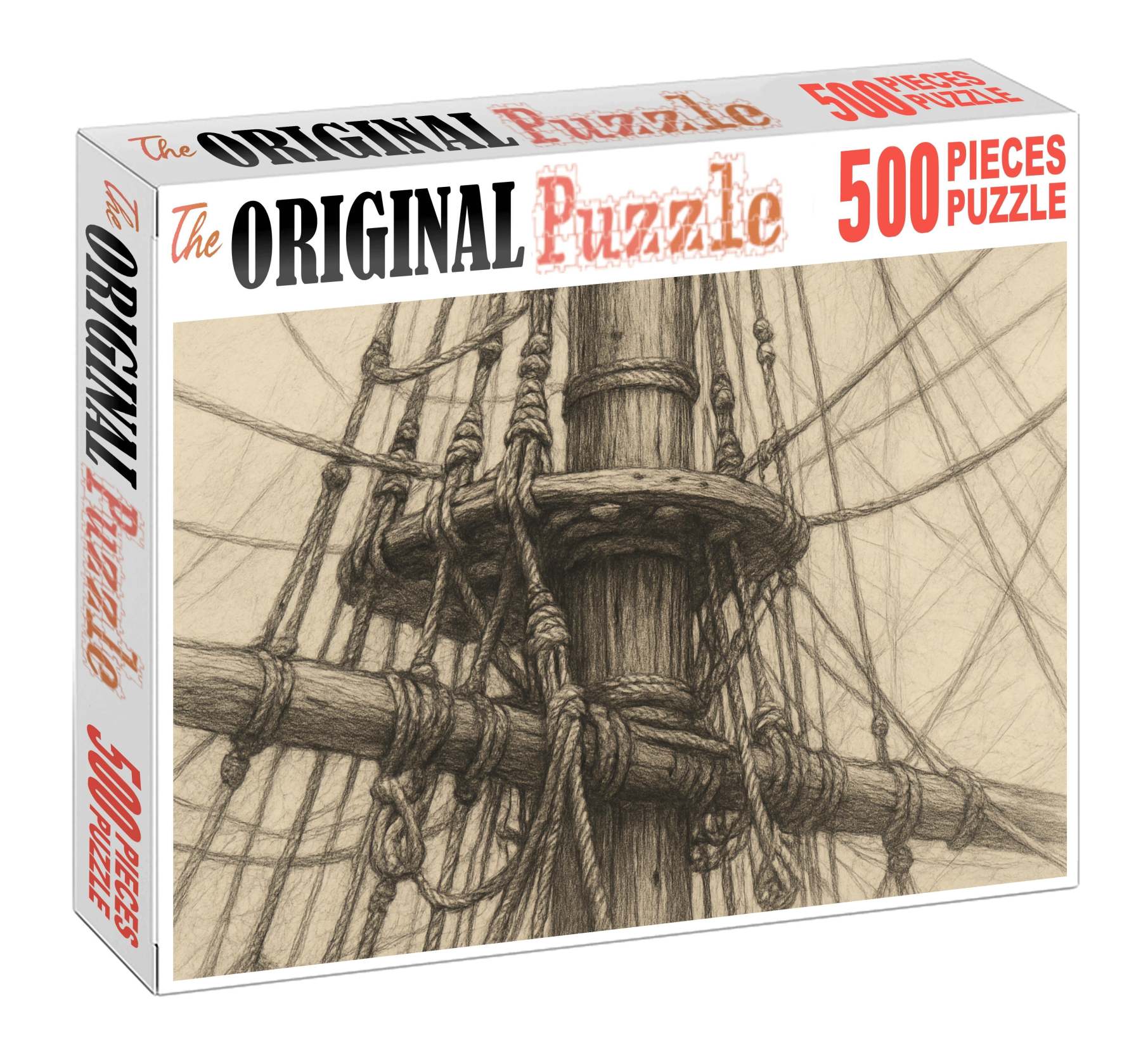 Historic Maritime Rigging Detailed Pencil Study Of Sailboat Mast And Lines Puzzle Collection