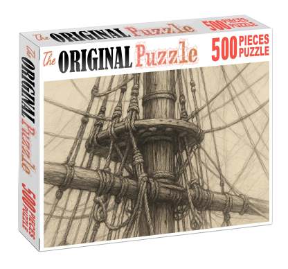 Historic Maritime Rigging Detailed Pencil Study Of Sailboat Mast And Lines Puzzle Collection